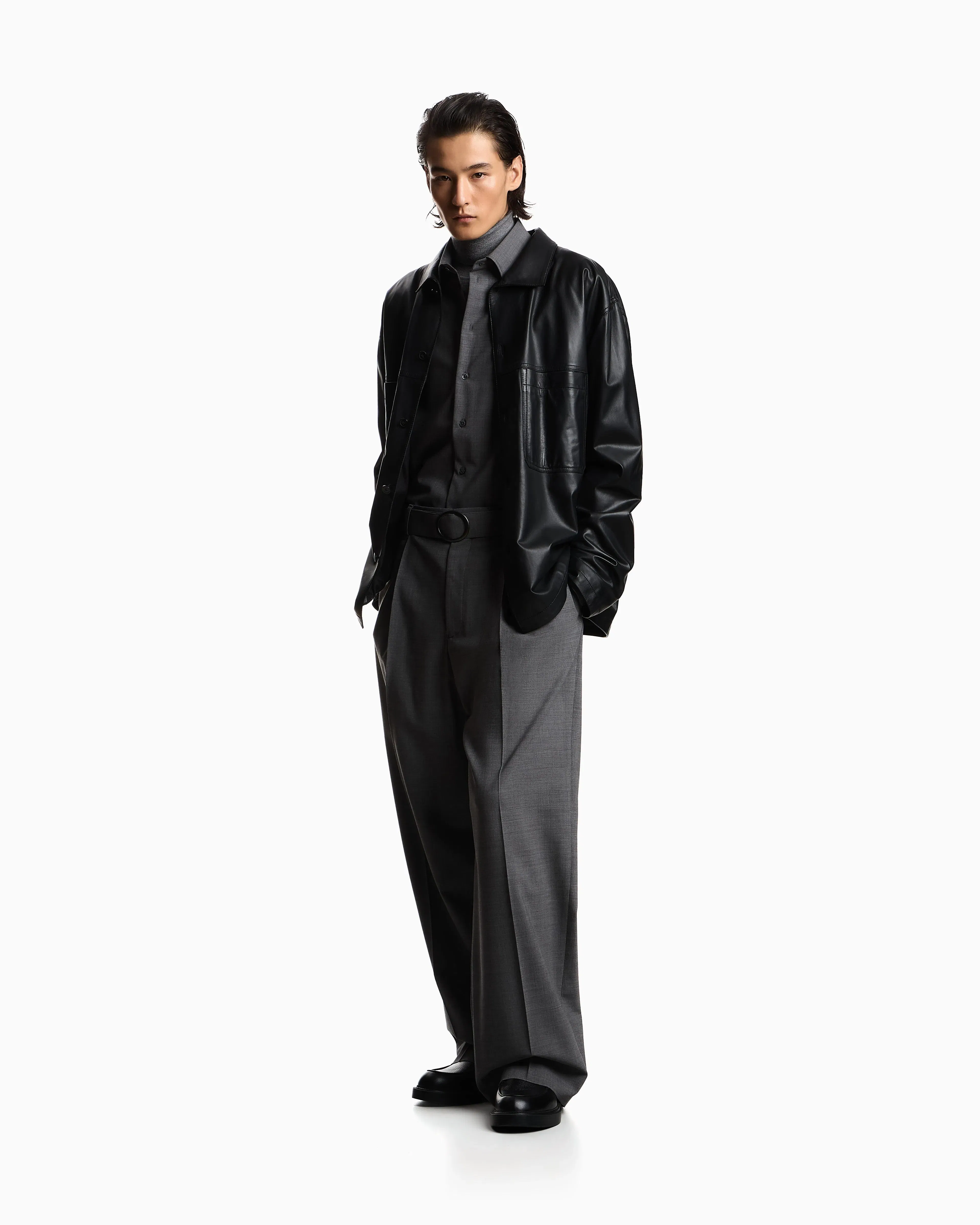Emporio Armani Ultra light lambskin nappa leather shirt jacket