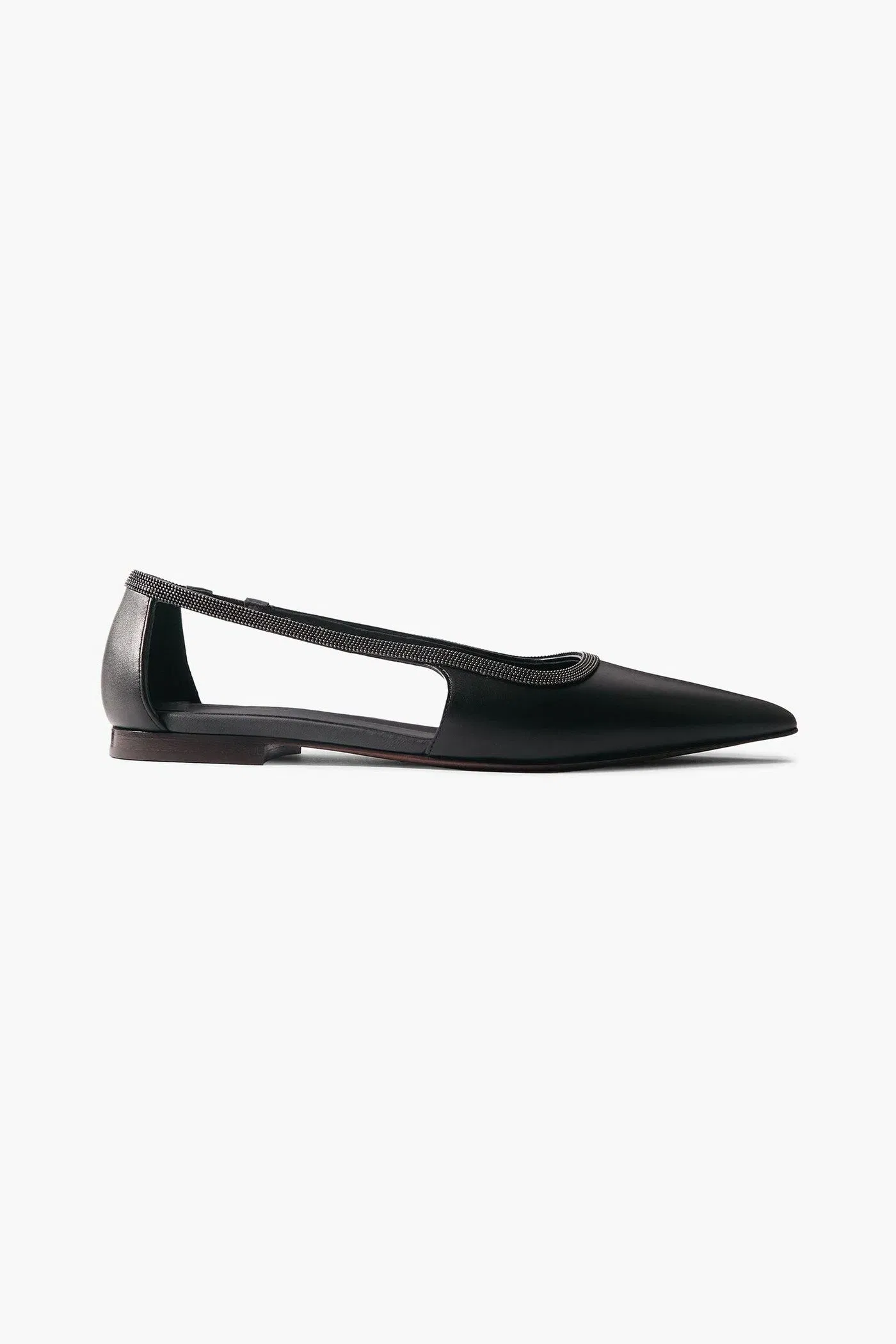 Brunello Cucinelli Bead-Embellished Leather Point-Toe Flats Black Women's