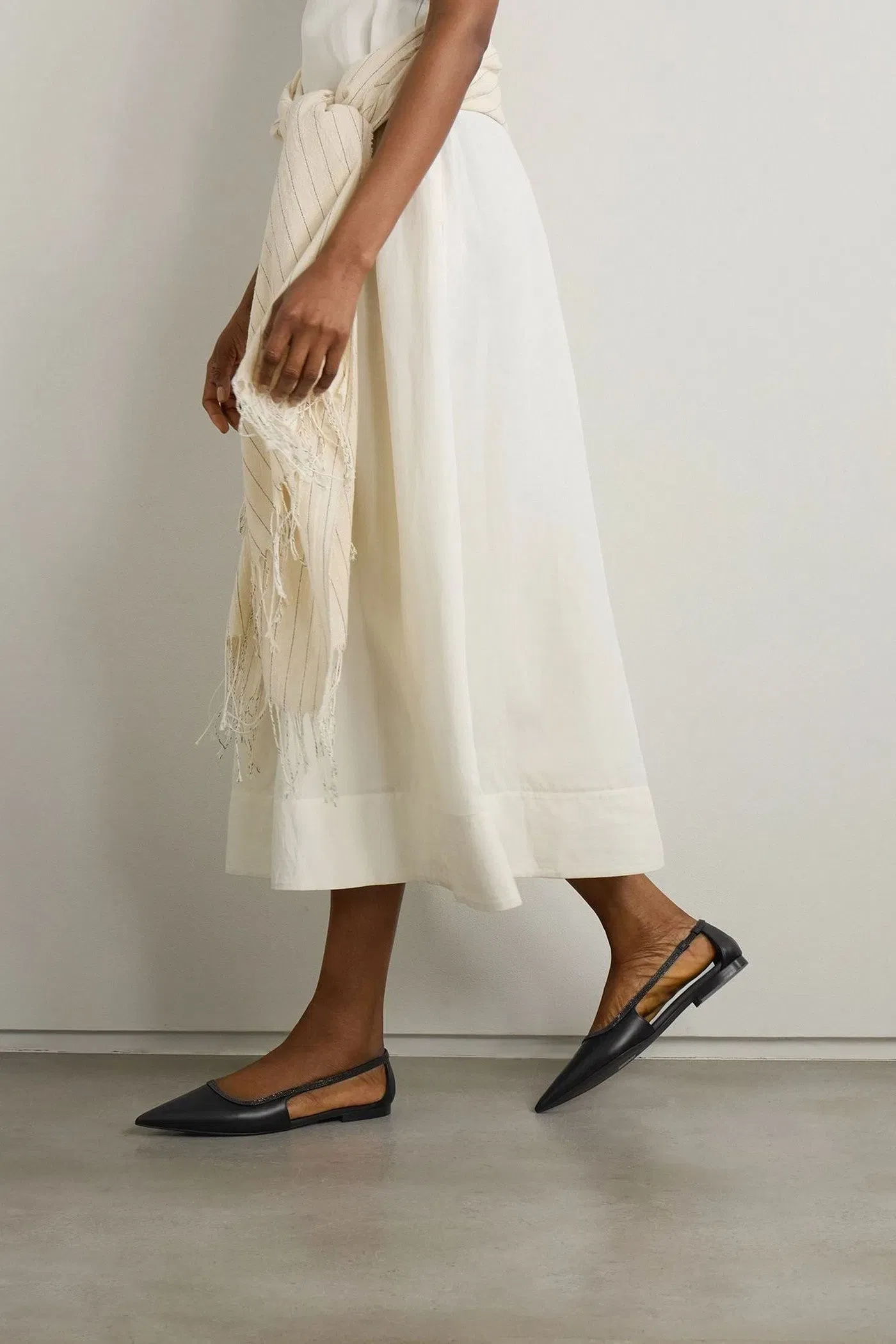 Brunello Cucinelli Bead-Embellished Leather Point-Toe Flats Black Women's