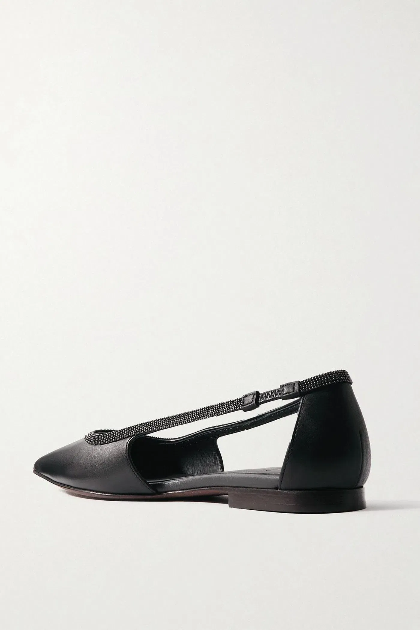 Brunello Cucinelli Bead-Embellished Leather Point-Toe Flats Black Women's