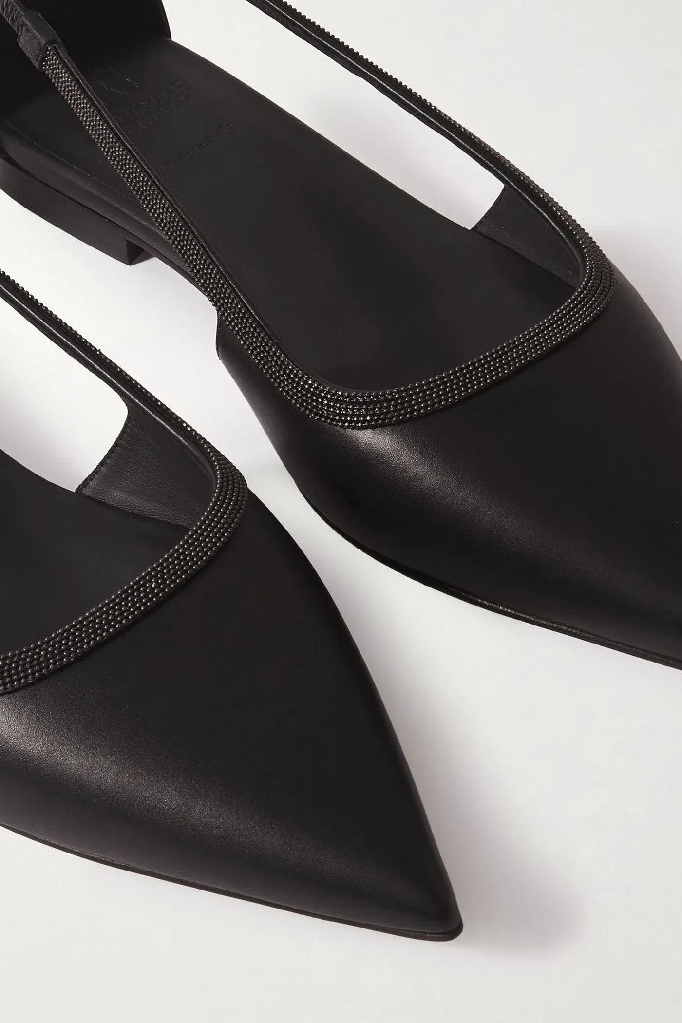 Brunello Cucinelli Bead-Embellished Leather Point-Toe Flats Black Women's