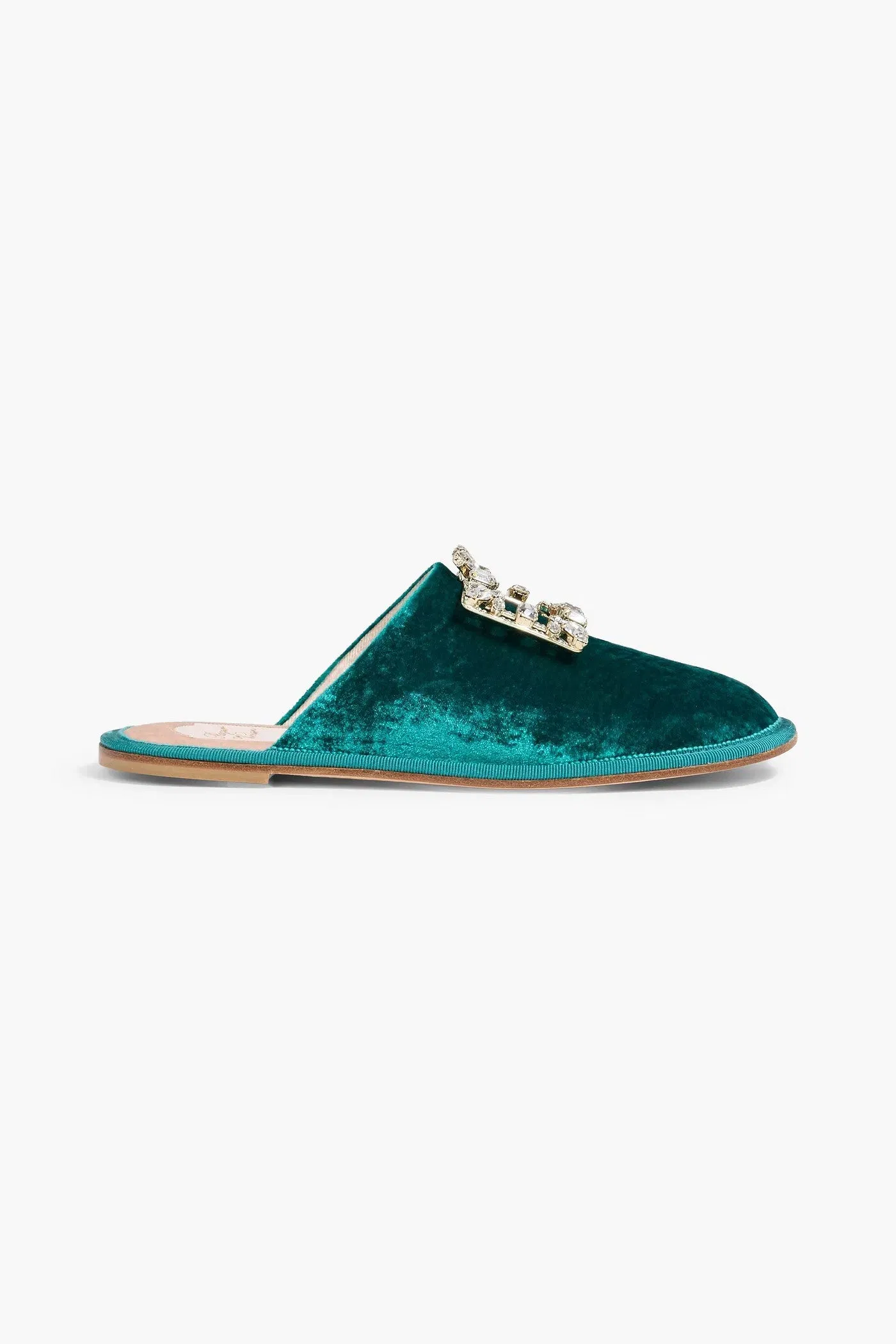 Roger Vivier Hotel Rv Embellished Velvet Slippers Jade Women's