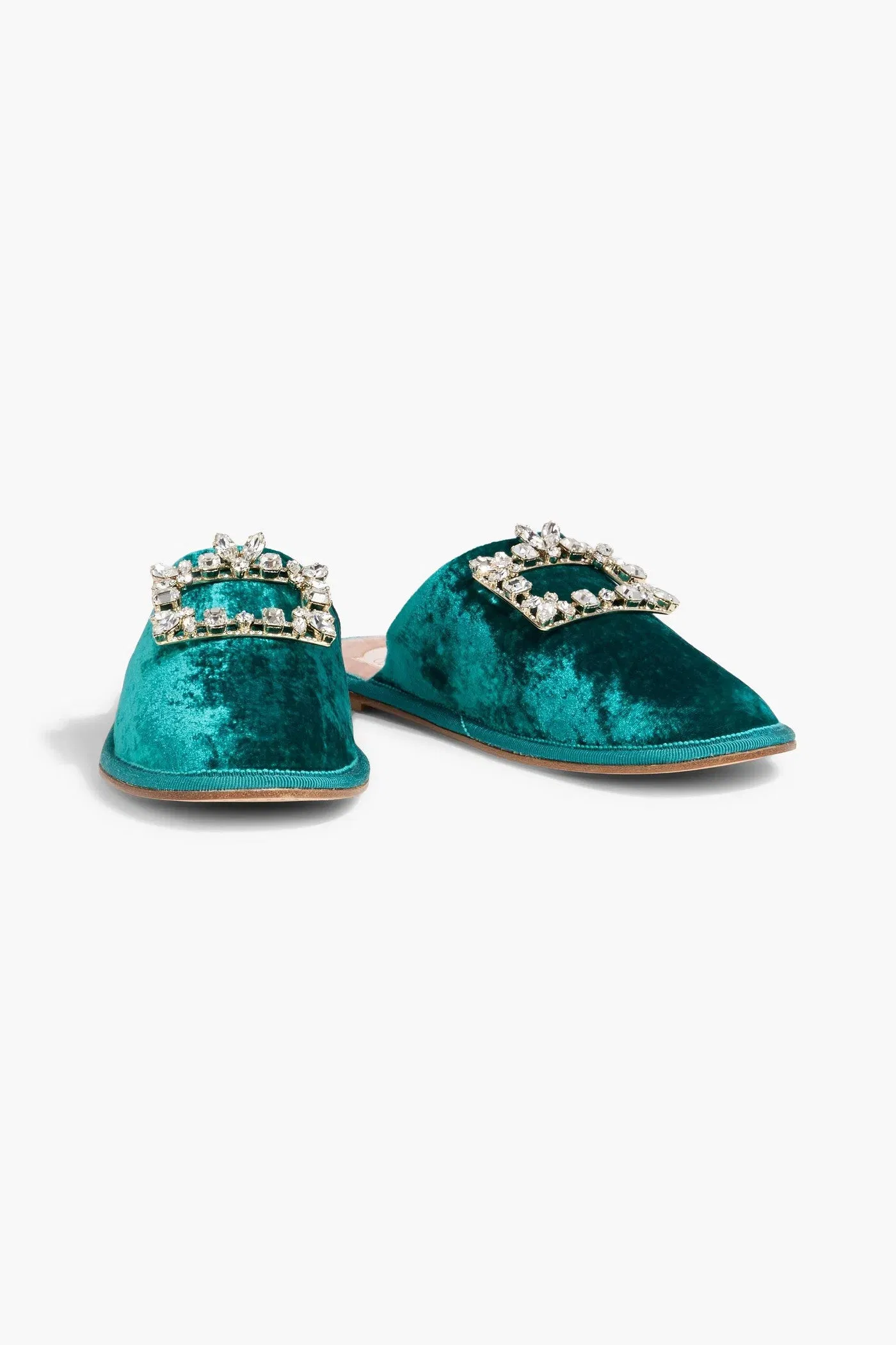 Roger Vivier Hotel Rv Embellished Velvet Slippers Jade Women's