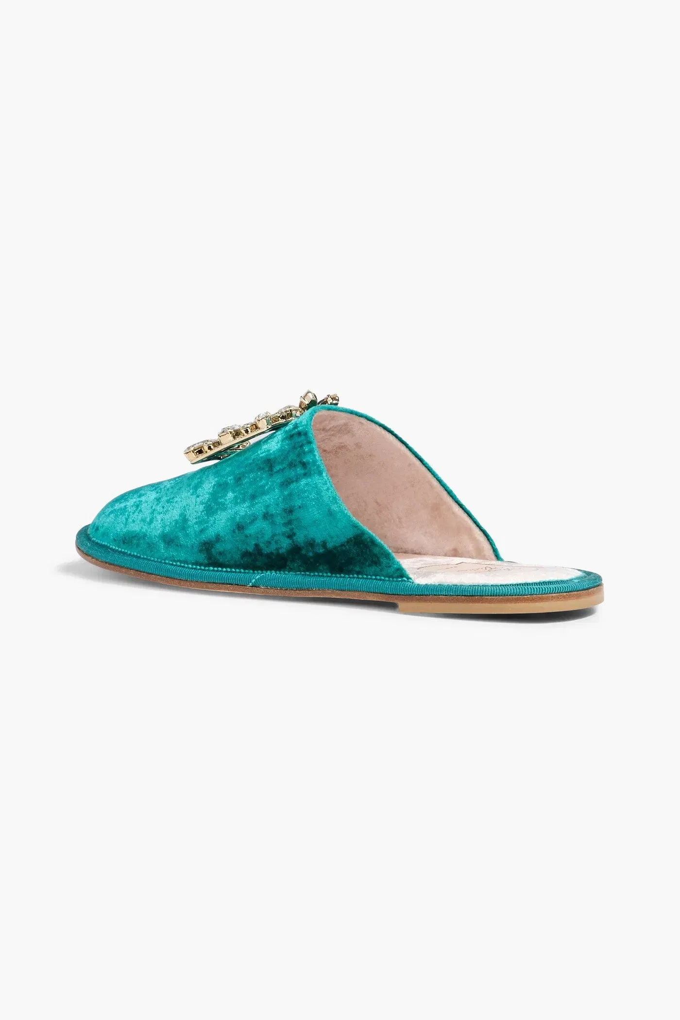 Roger Vivier Hotel Rv Embellished Velvet Slippers Jade Women's