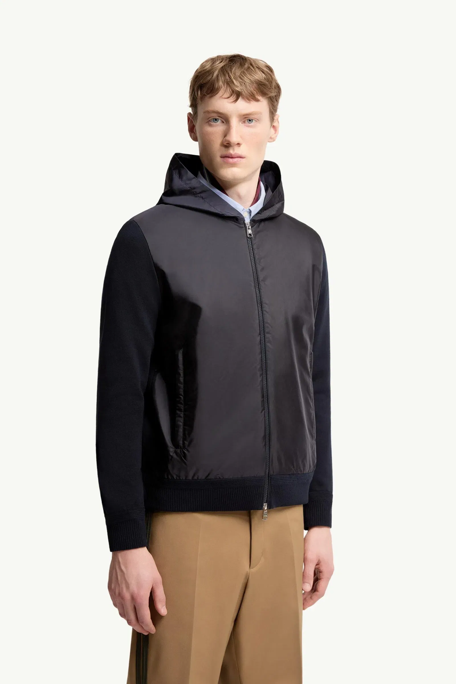 Moncler Cotton Blend Zip-Up Hoodie Navy Blue Navy Blue