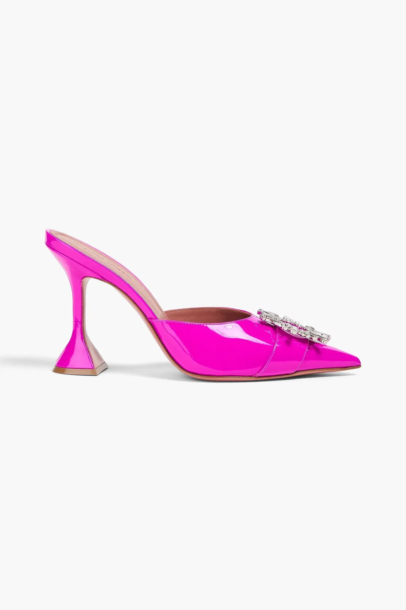 Amina Muaddi Begum Crystal-Embellished Patent-Leather Mules Bright Pink Women's