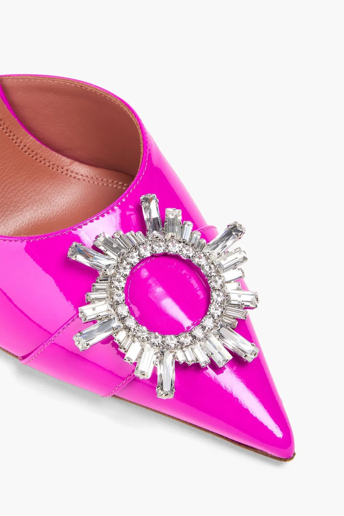 Amina Muaddi Begum Crystal-Embellished Patent-Leather Mules Bright Pink Women's