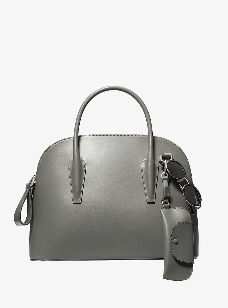 Michael Kors Kaitlin Large Leather Dome Satchel Pewter