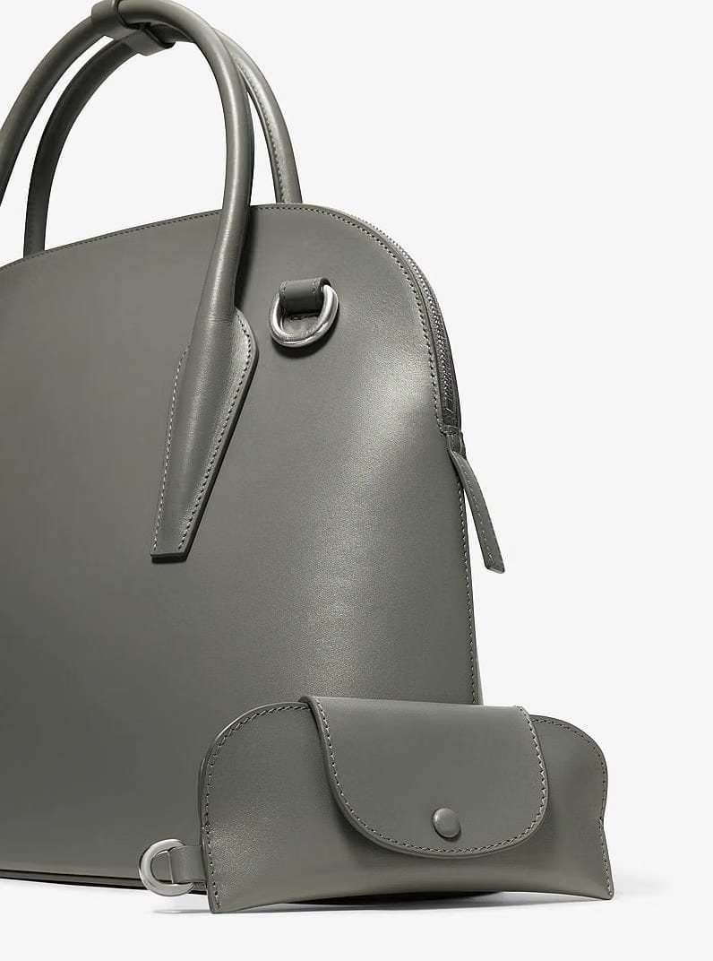 Michael Kors Kaitlin Large Leather Dome Satchel Pewter