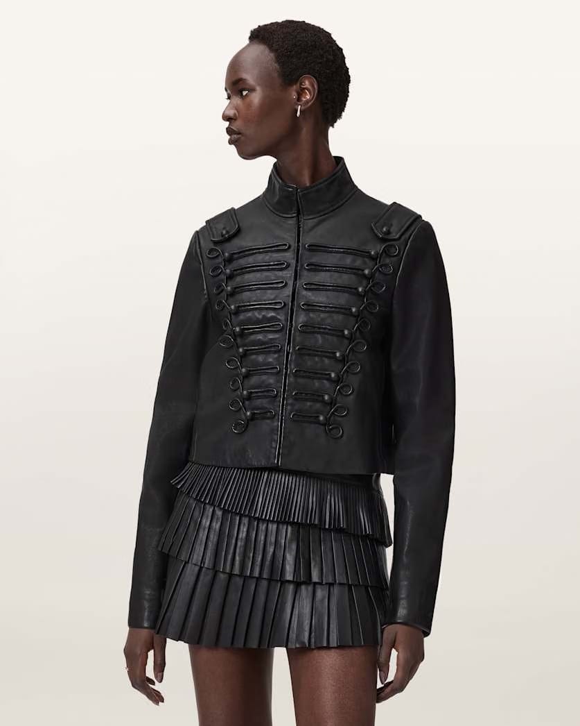 AllSaints Rummy Cropped Leather Jacket Women's Black Women's