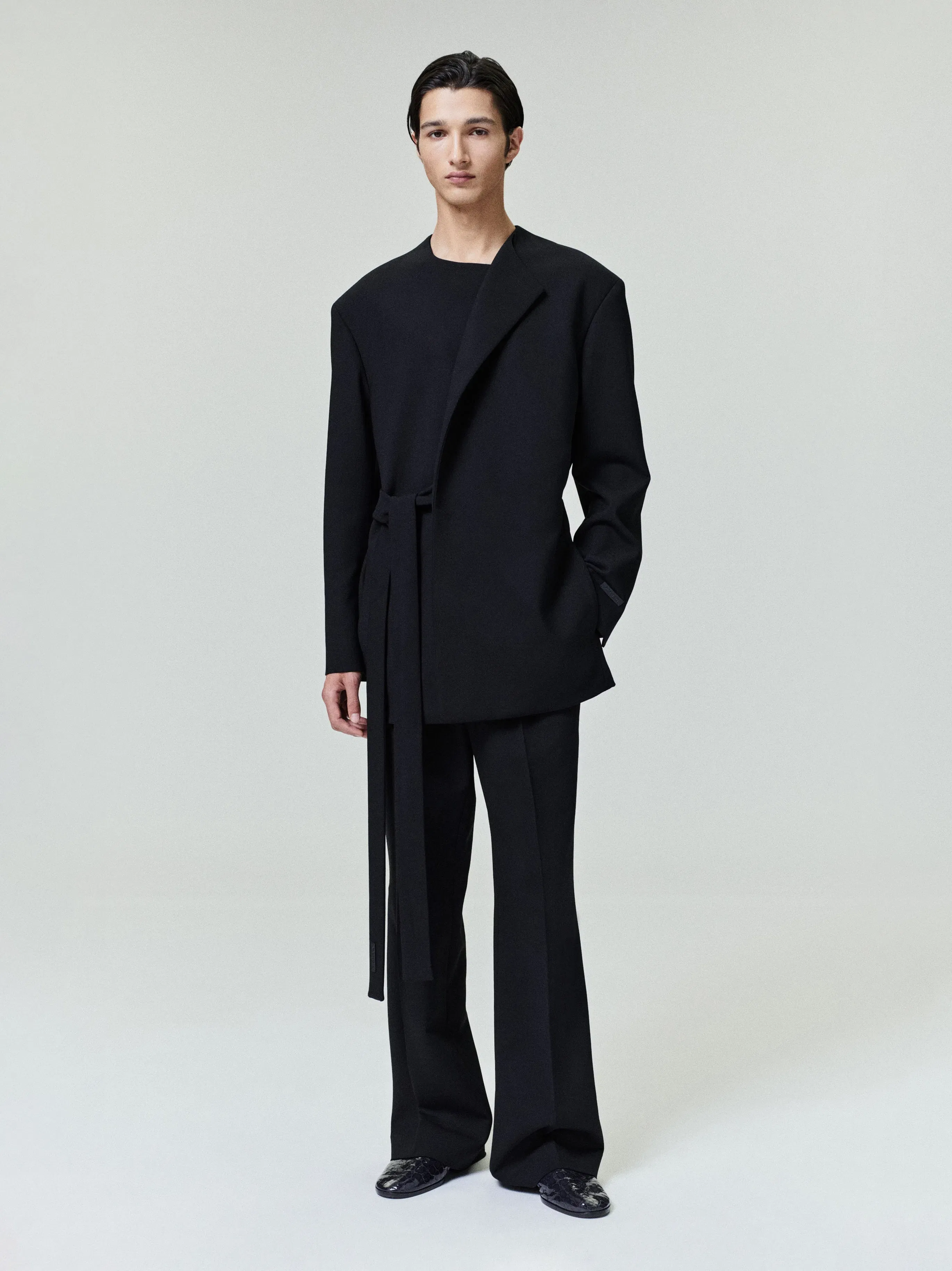 Essentials Double Weave Wool Crewneck Jacket Black