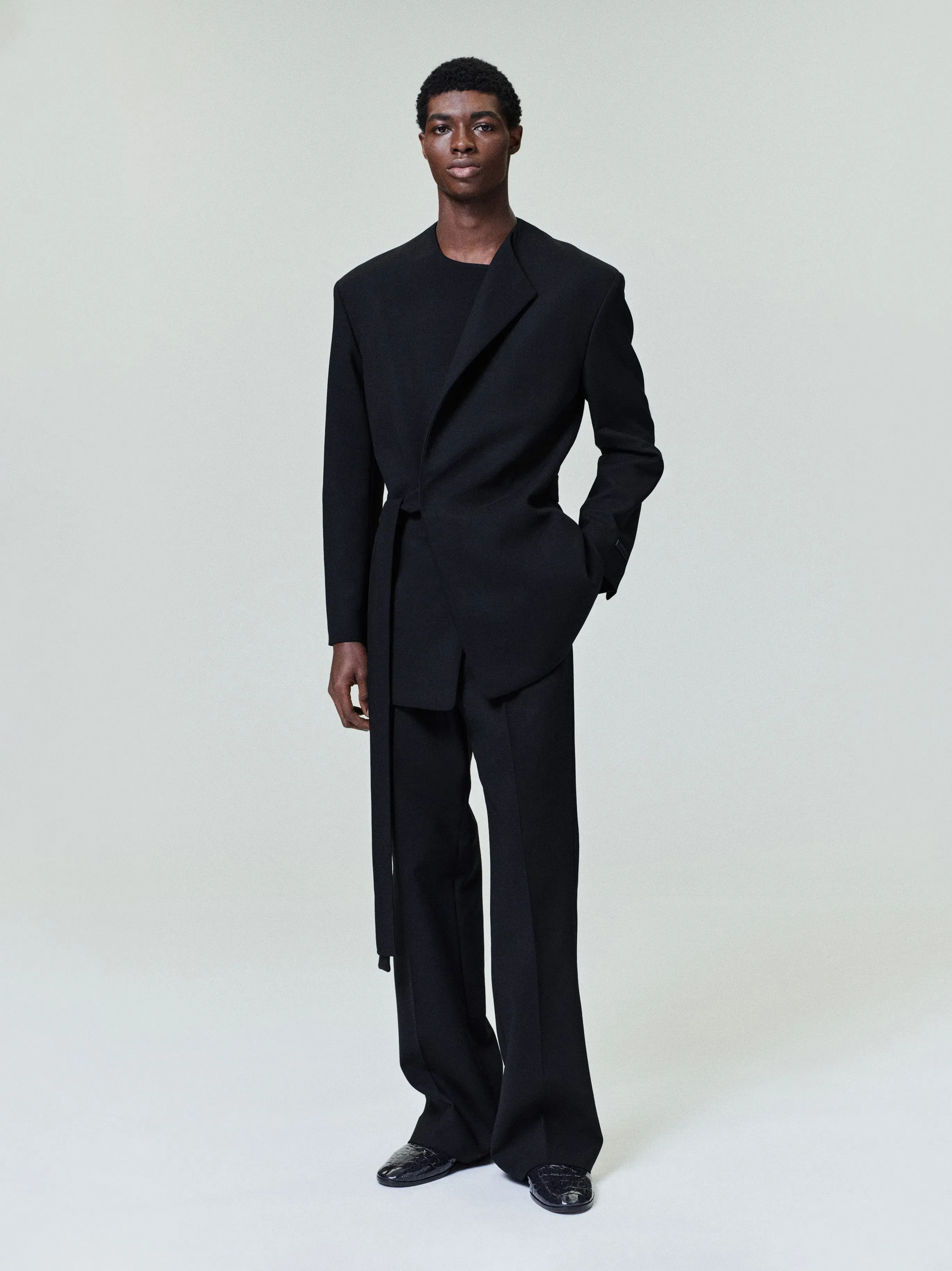 Essentials Double Weave Wool Crewneck Jacket Black
