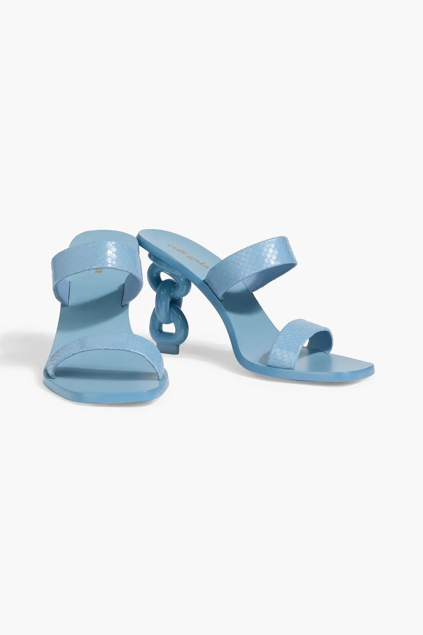 Cult Gaia Vivianne Lizard-Effect Leather Sandals Light Blue Women's