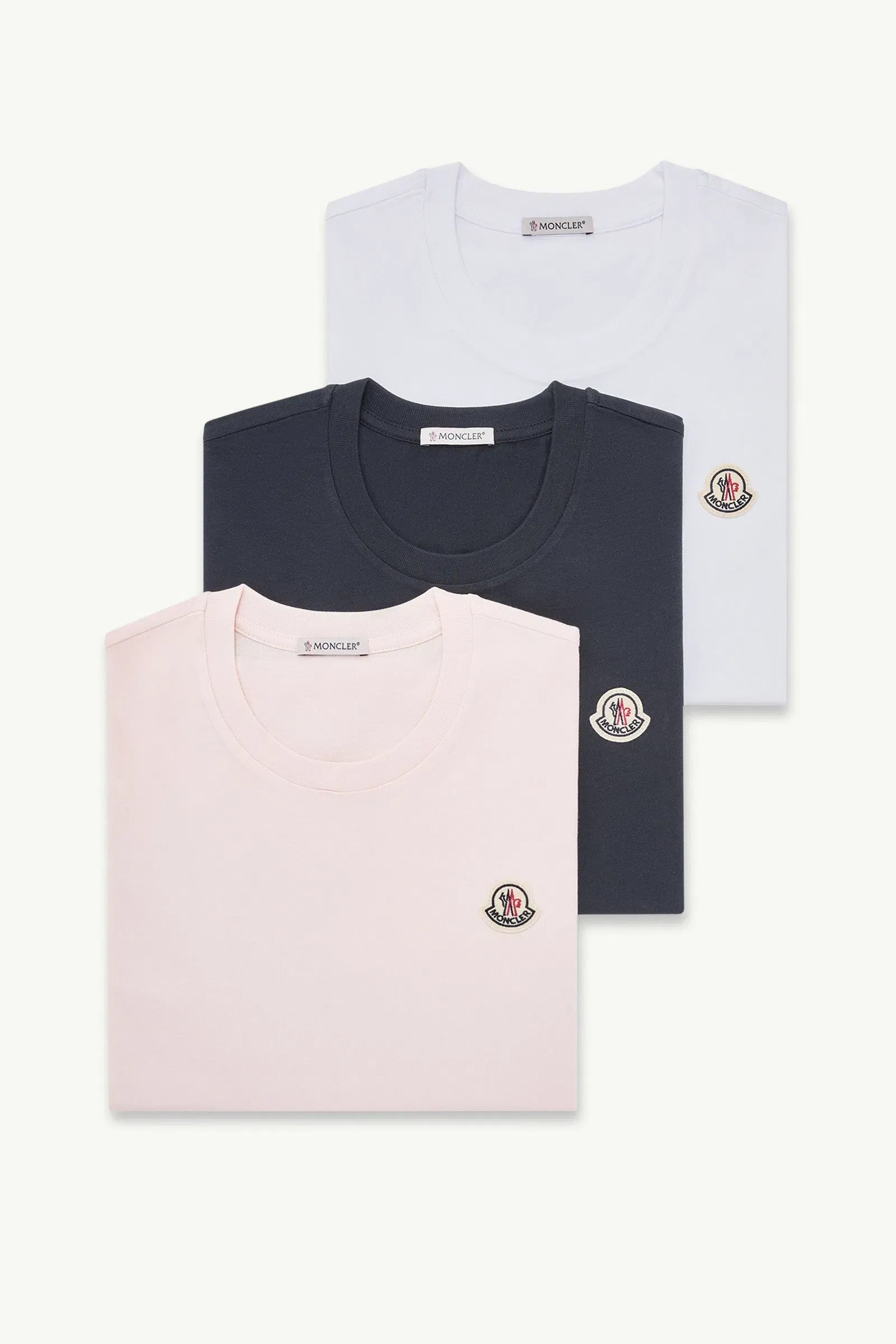 Moncler Logo Patch Cotton T-Shirt (Pack Of Three) Blue & White & Pink Blue & White & Pink