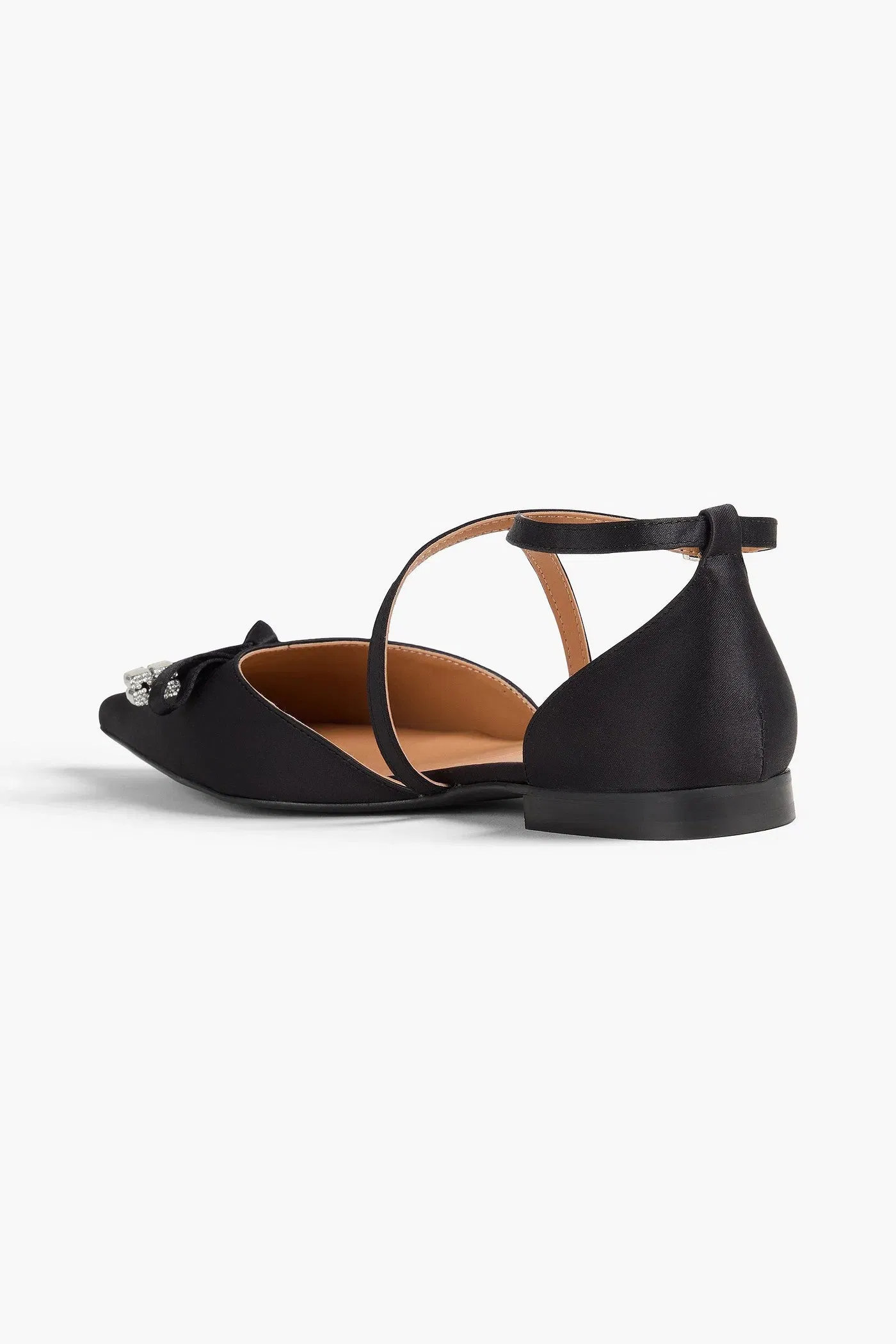 Ganni Crystal-Embellished Satin Point-Toe Flats Black Women's