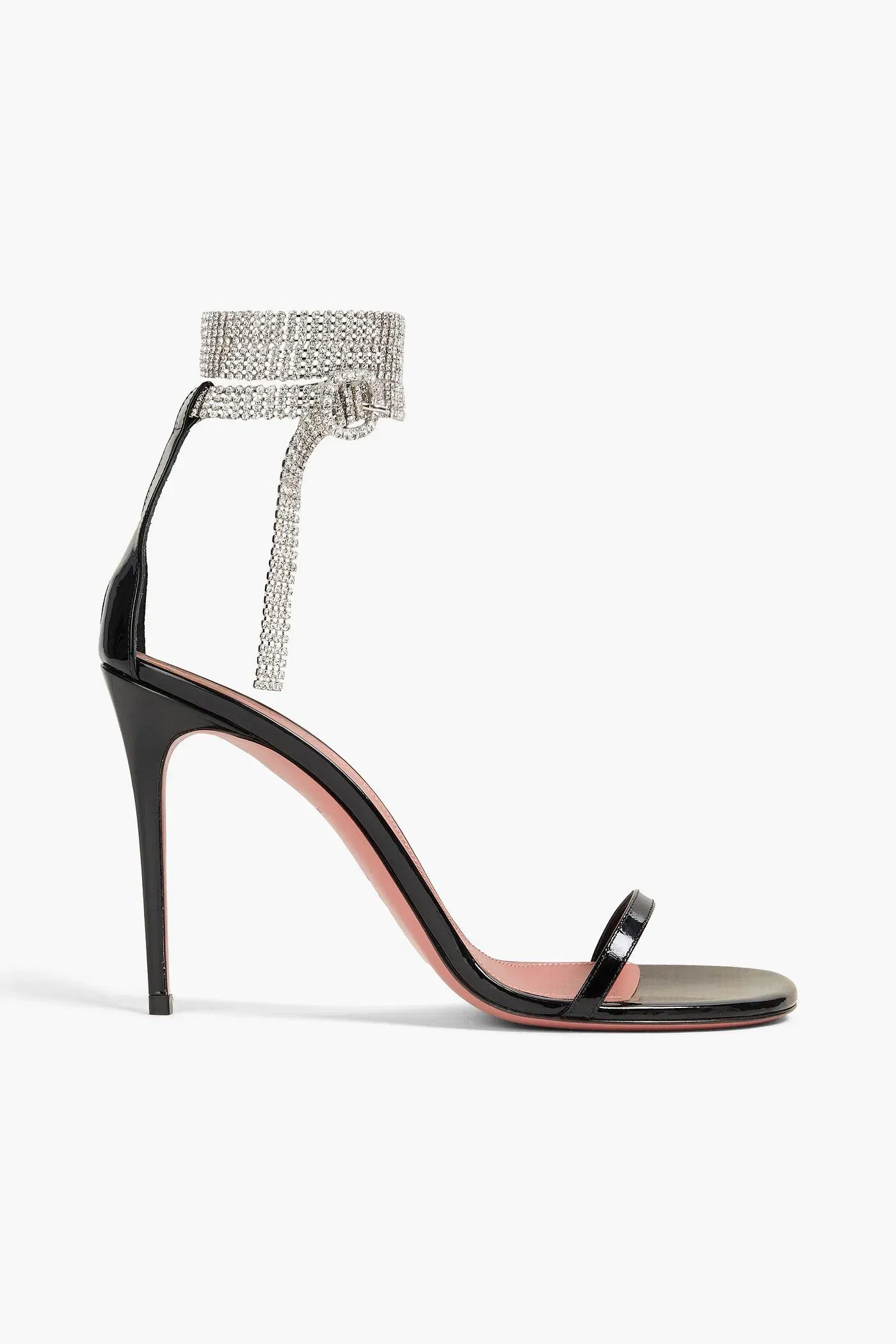 Amina Muaddi Giorgia Crystal-Embellished Patent-Leather Sandals Black Women's