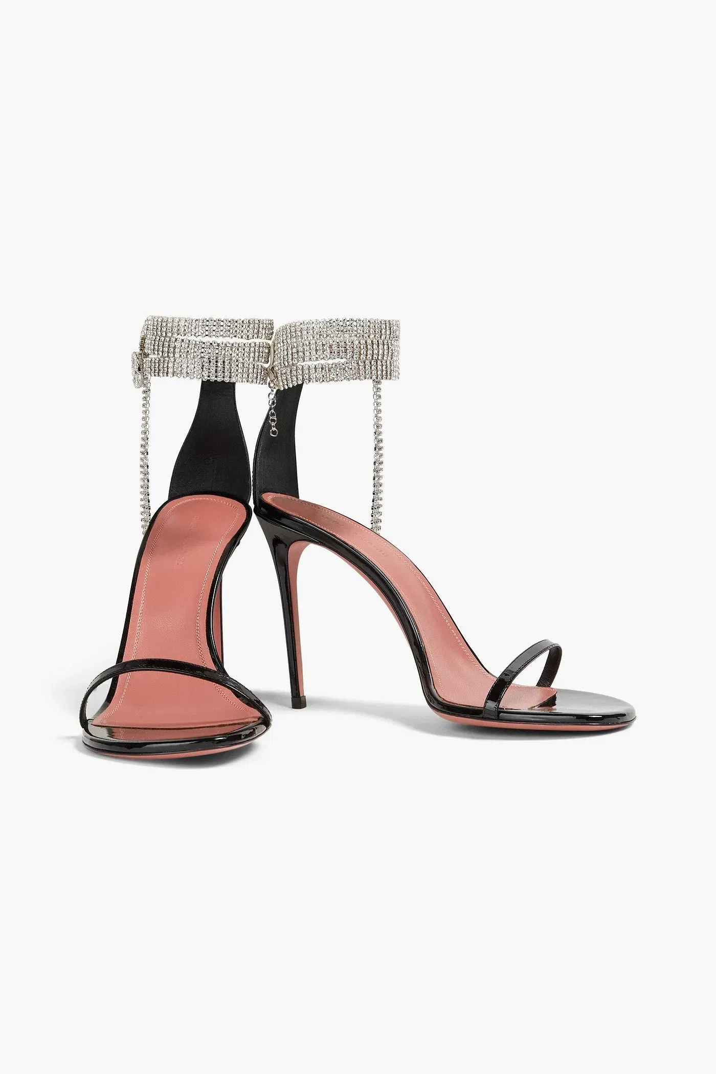 Amina Muaddi Giorgia Crystal-Embellished Patent-Leather Sandals Black Women's