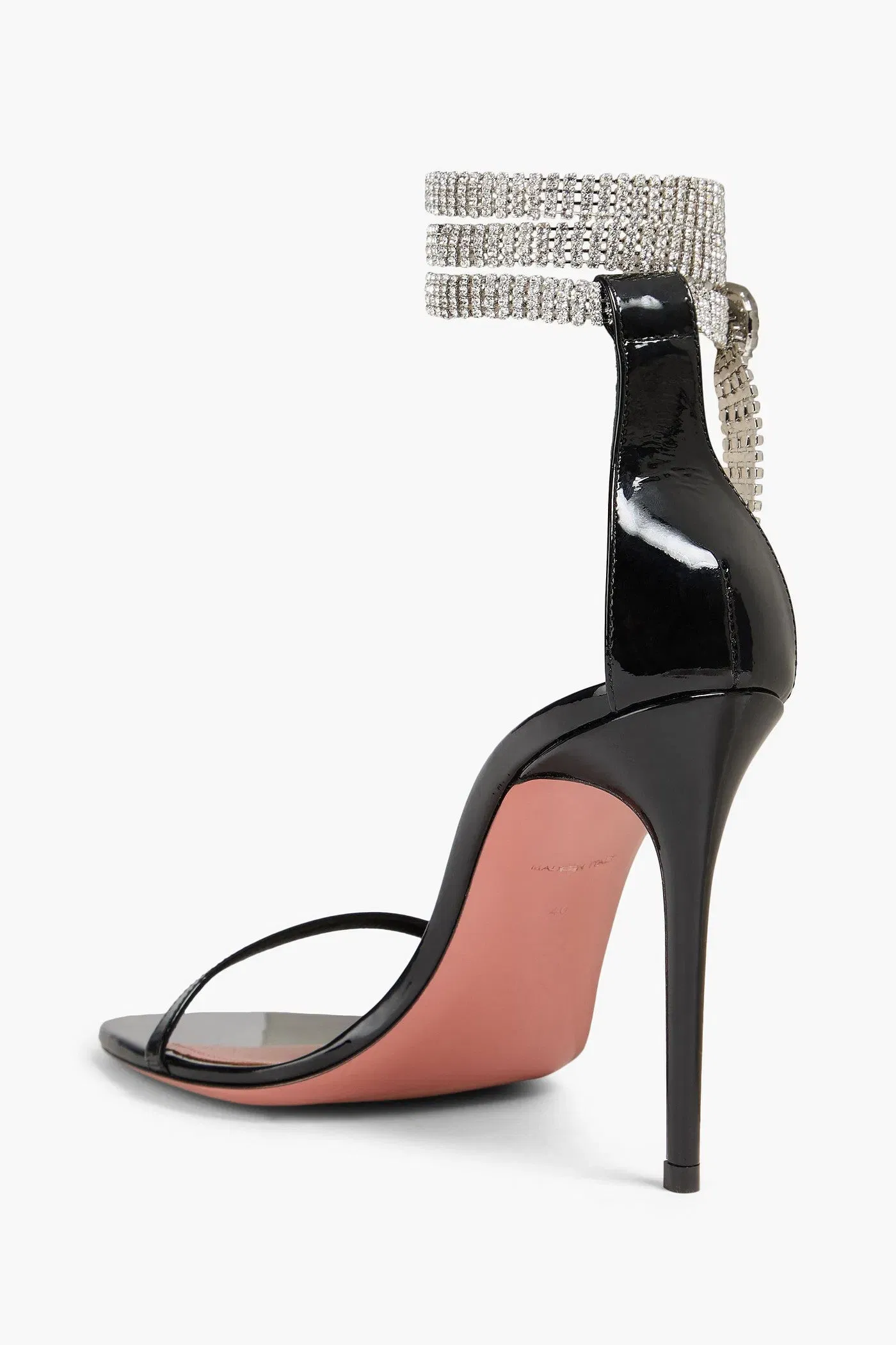 Amina Muaddi Giorgia Crystal-Embellished Patent-Leather Sandals Black Women's