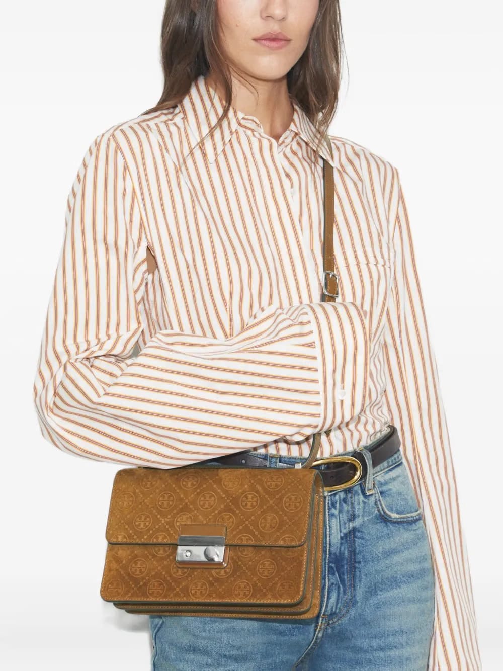 monogram suede shoulder bag