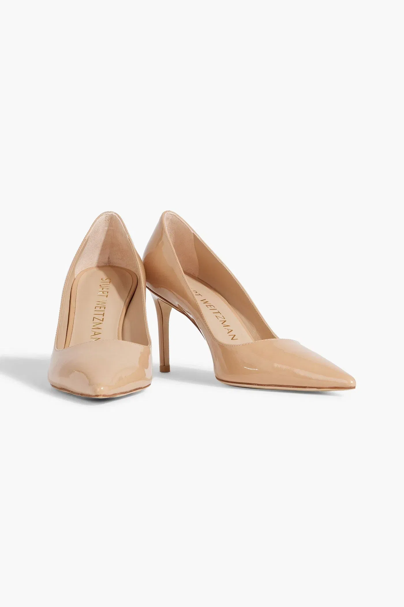 Stuart Weitzman Stuart 85 Patent-Leather Pumps Beige Women's