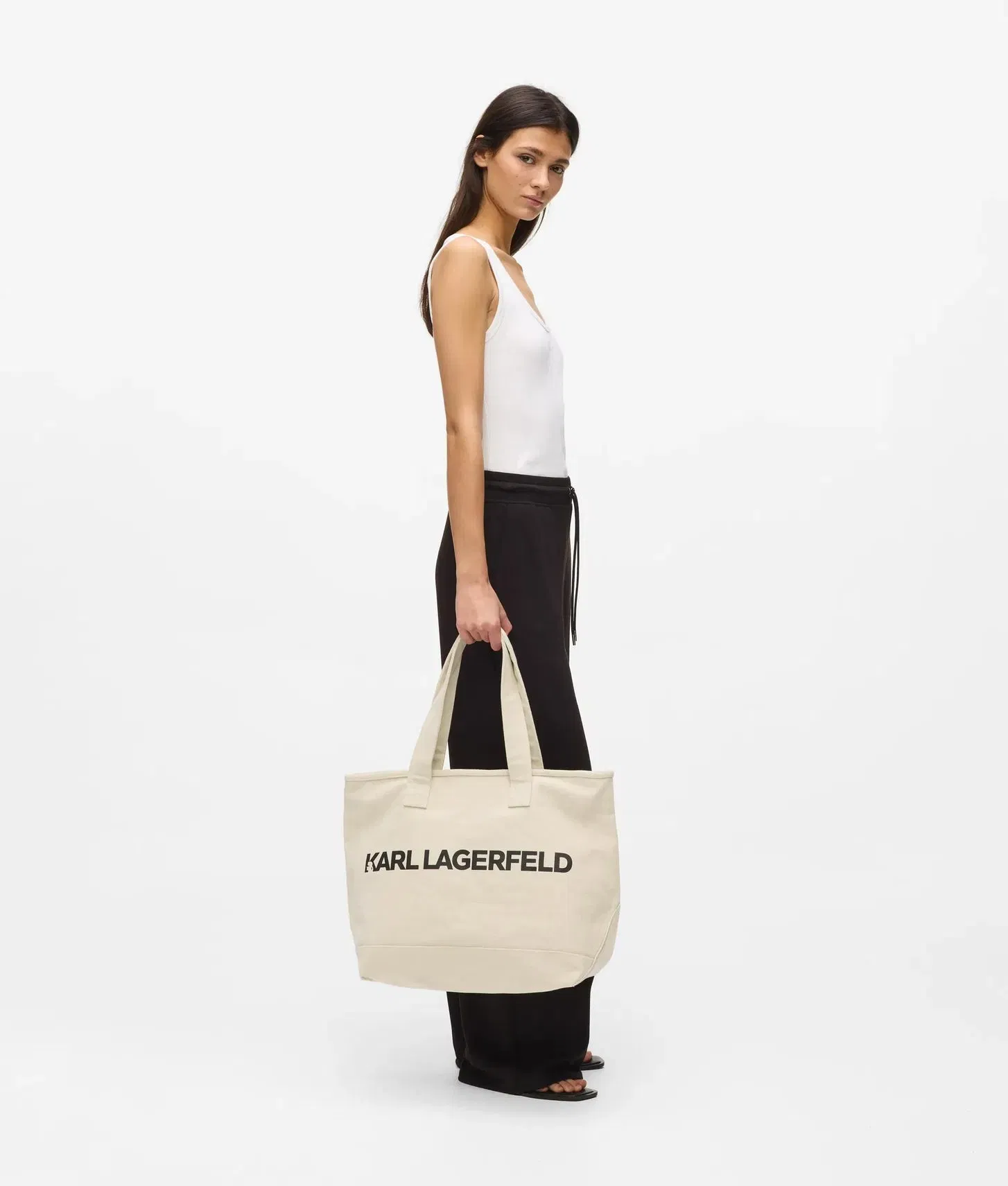 KarlLagerfeld Logo Extra Large Tote Bag Natural