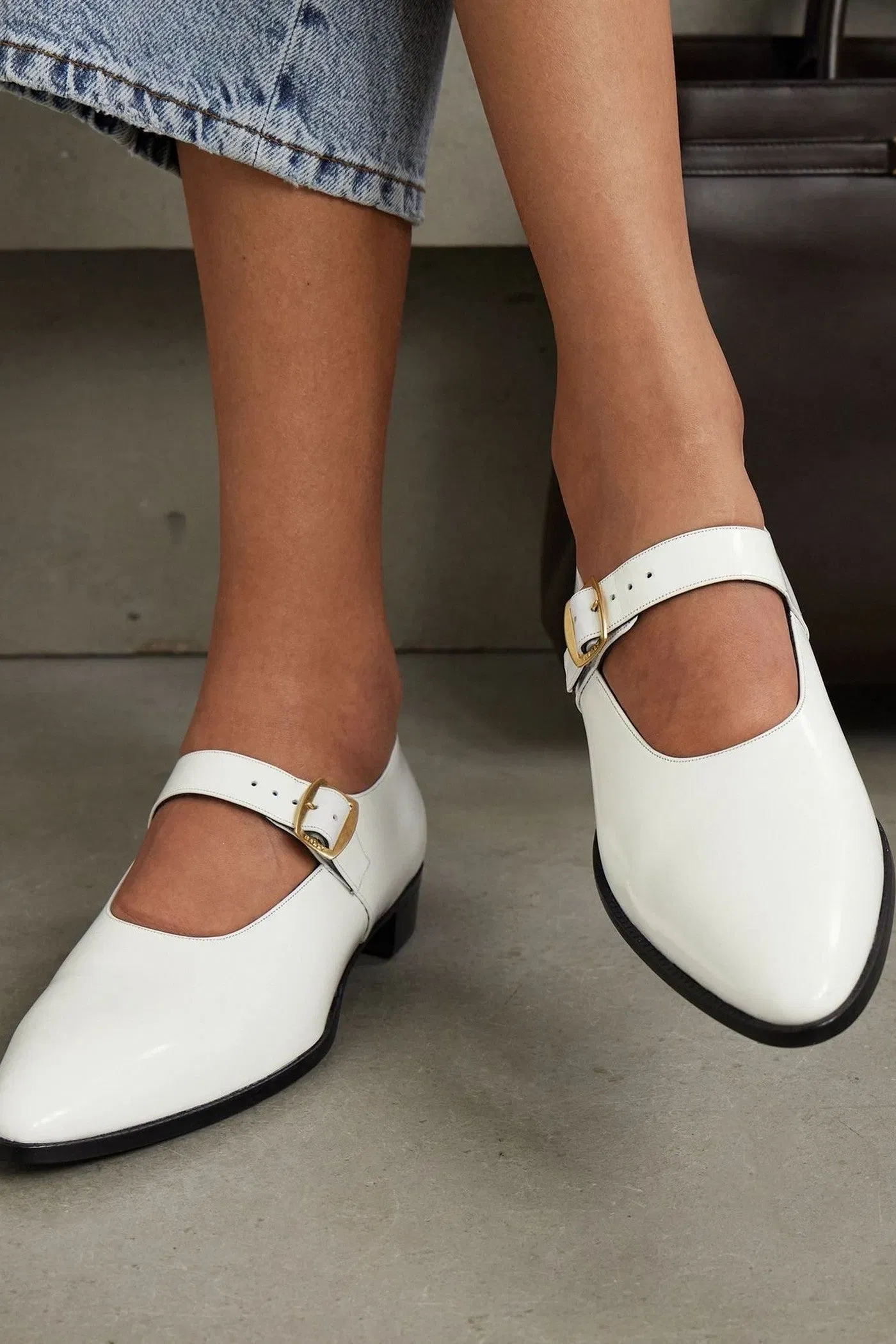 Bally Gerwin Glossed-Leather Mary Jane Flats White Women's