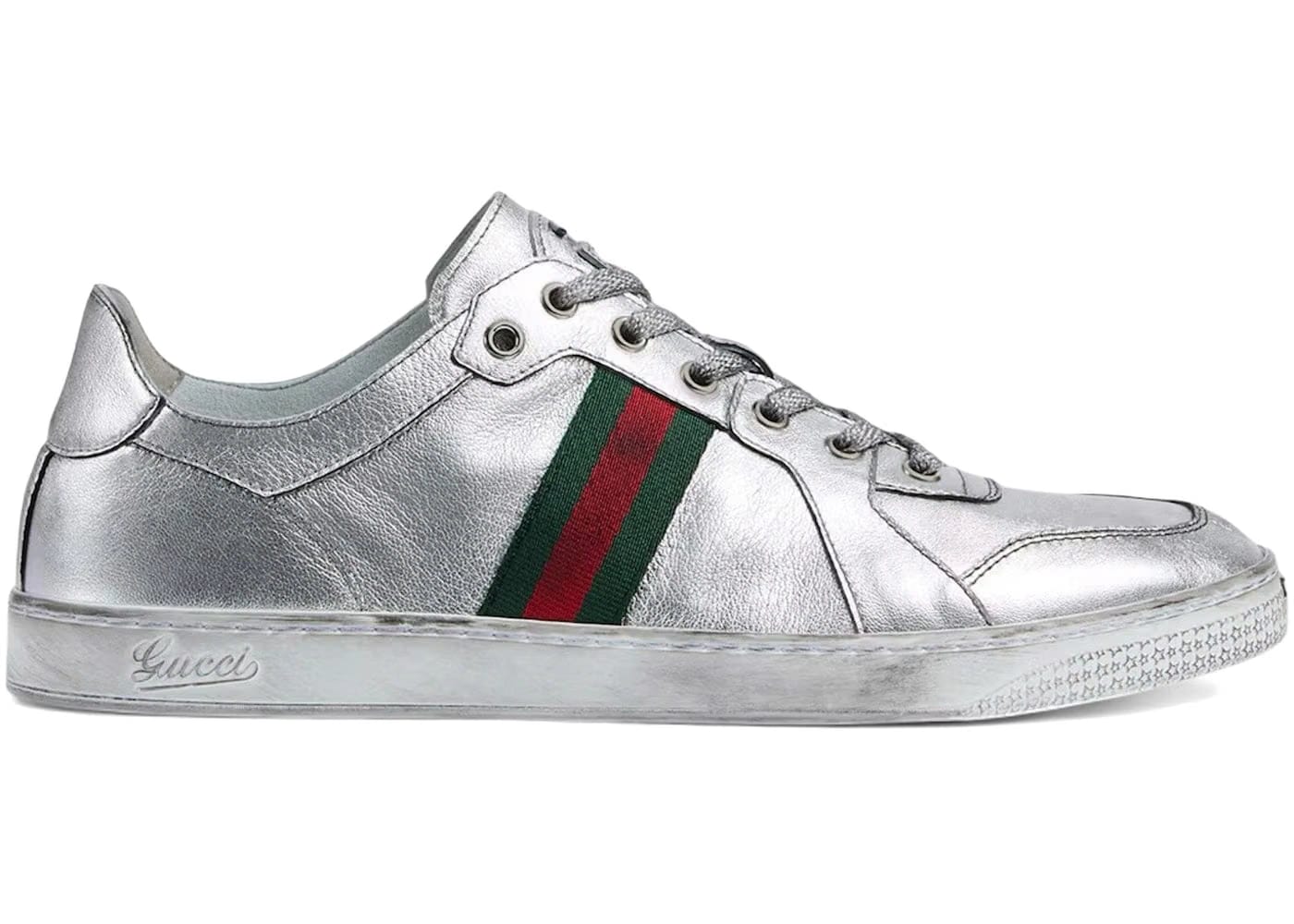 Gucci Stretch Low-Top Sneaker Metallic Silver Leather