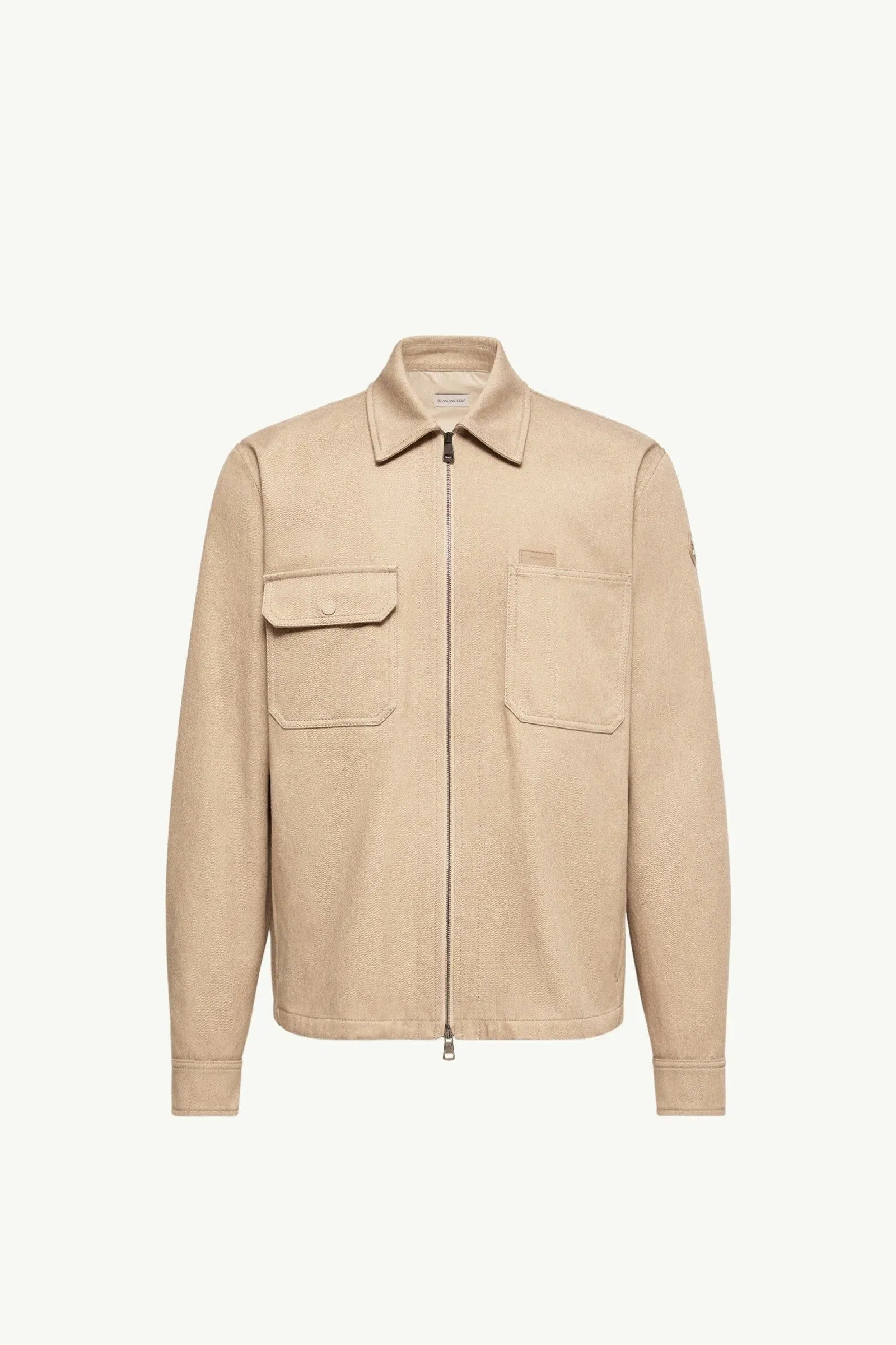 Moncler Leather Logo Cotton Shirt Jacket Beige Beige