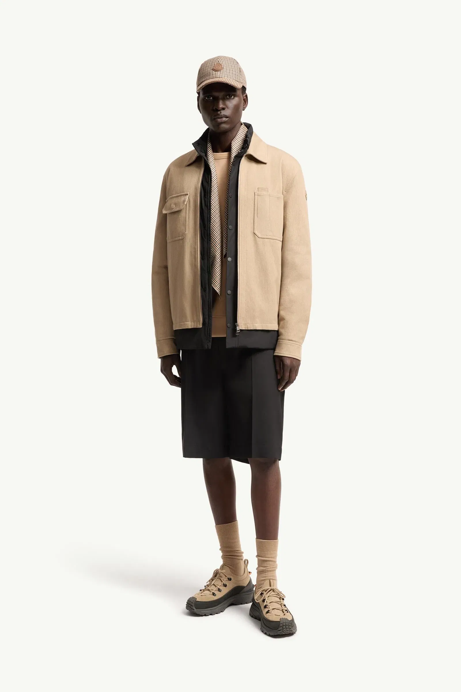 Moncler Leather Logo Cotton Shirt Jacket Beige Beige