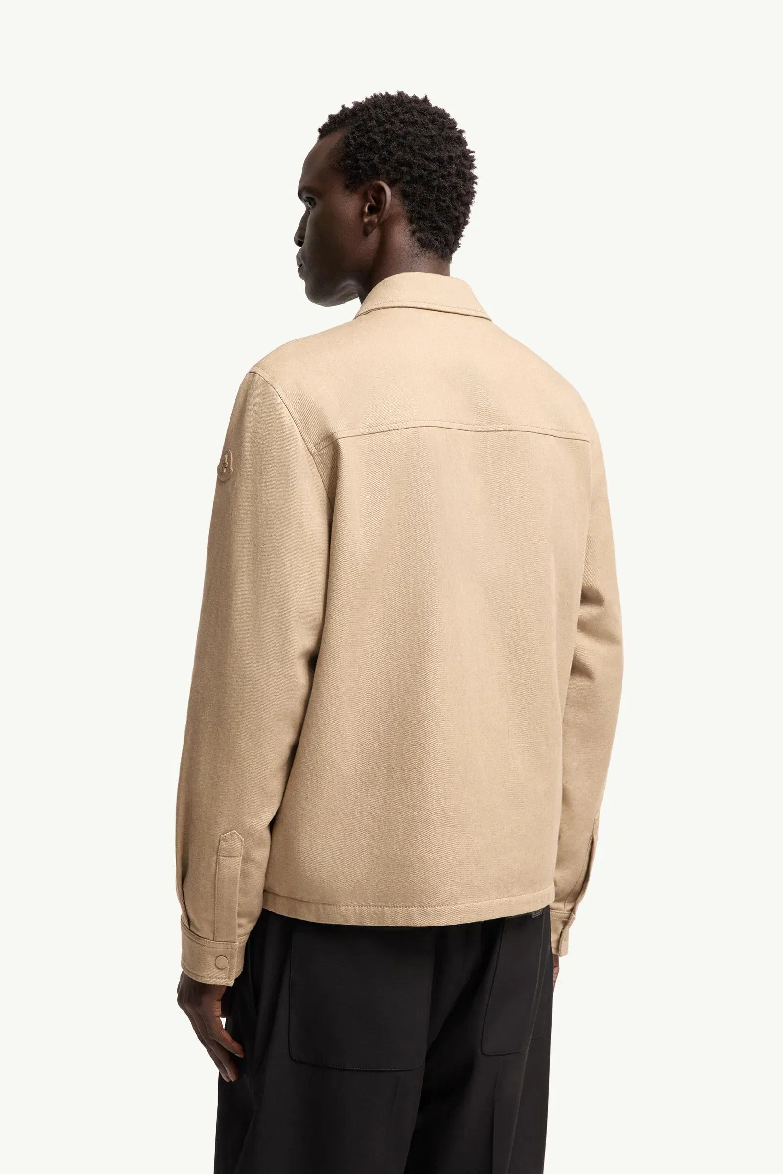 Moncler Leather Logo Cotton Shirt Jacket Beige Beige