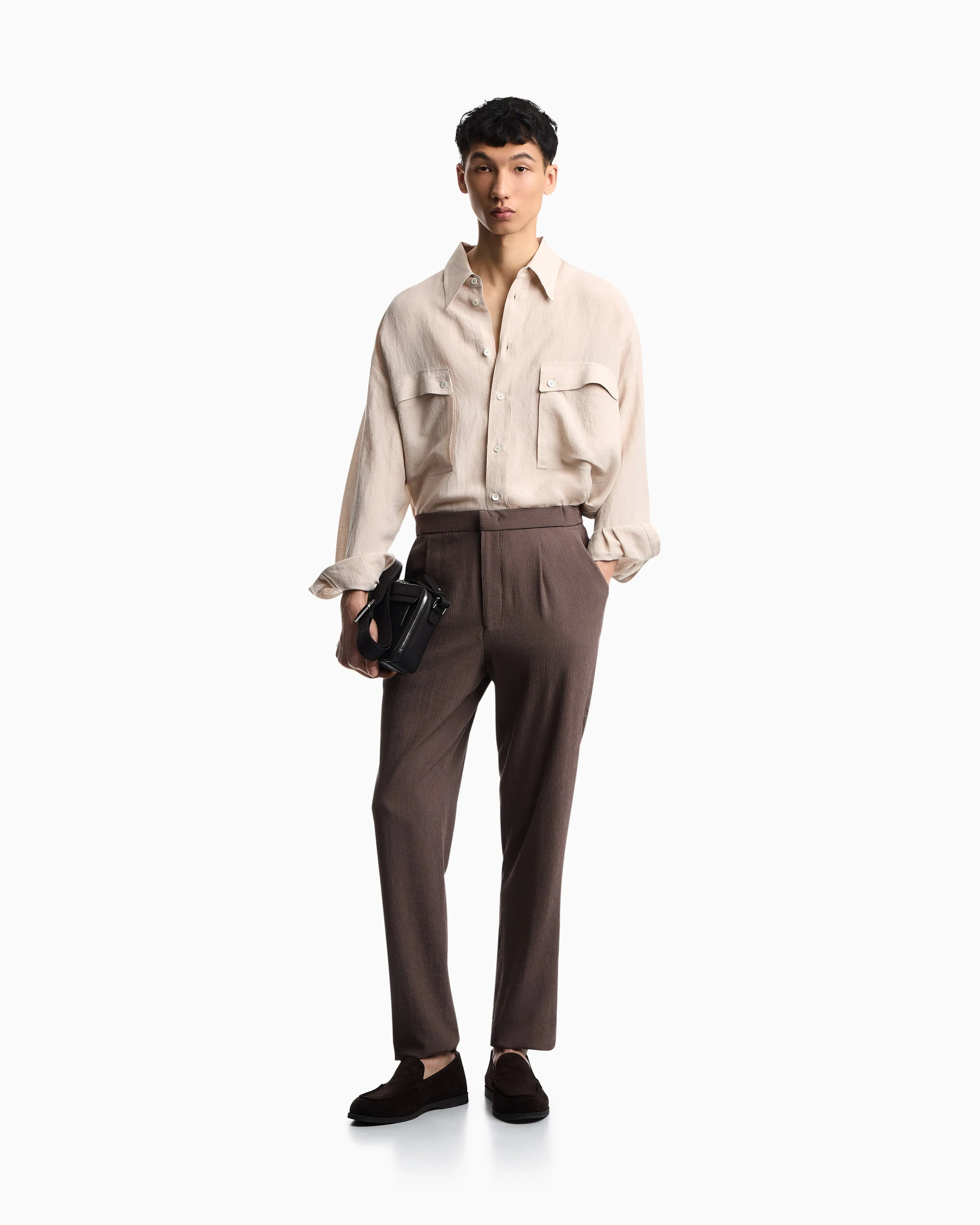 Emporio Armani 3D wrinkle-effect crêpe fabric trousers