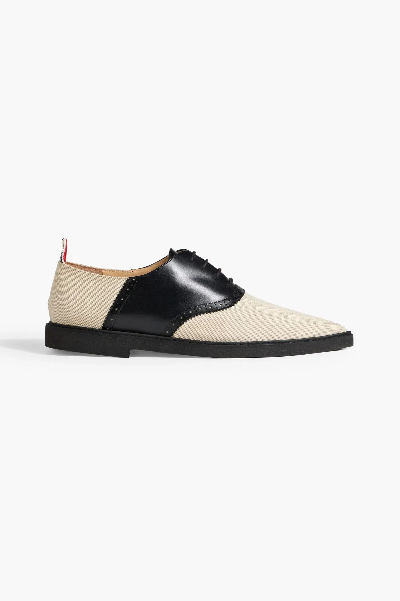 Thom Browne Leather And Canvas Point-Toe Loafers Ecru Women's
