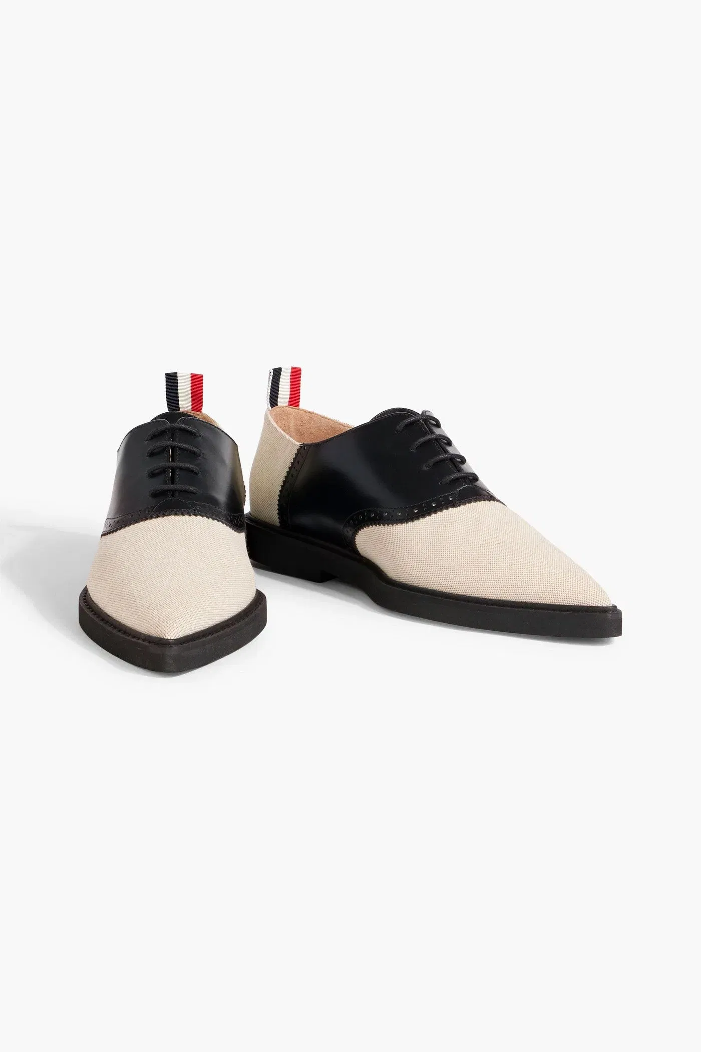 Thom Browne Leather And Canvas Point-Toe Loafers Ecru Women's