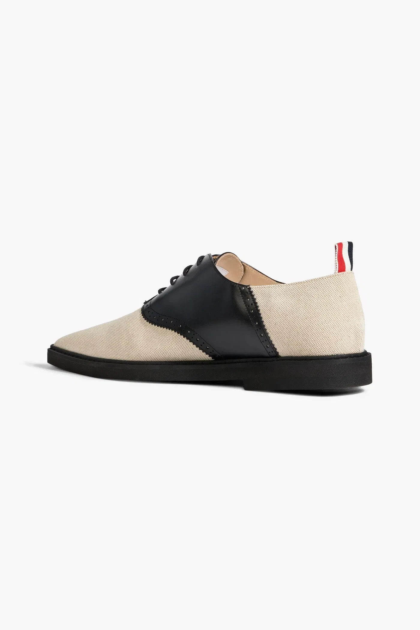 Thom Browne Leather And Canvas Point-Toe Loafers Ecru Women's