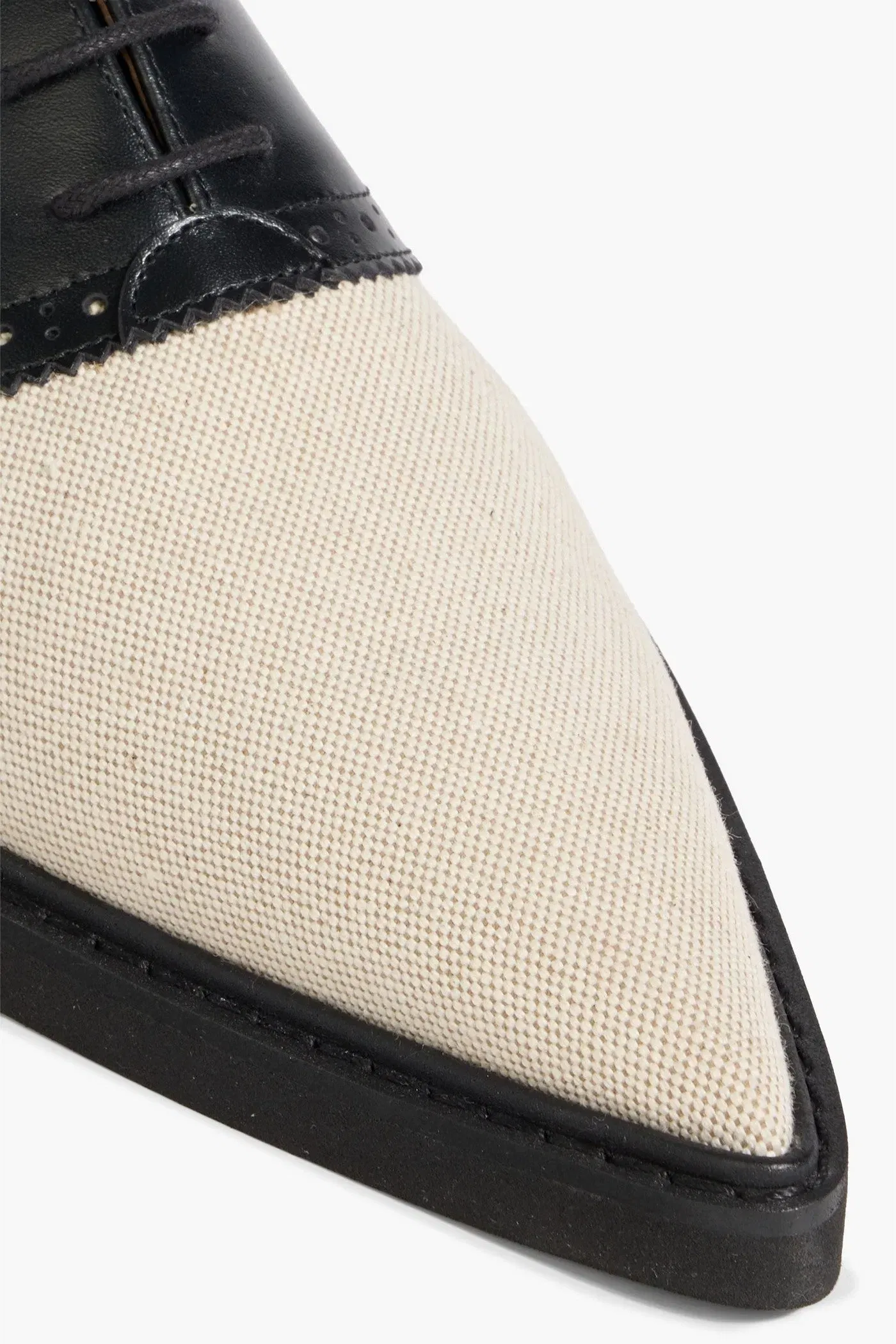 Thom Browne Leather And Canvas Point-Toe Loafers Ecru Women's