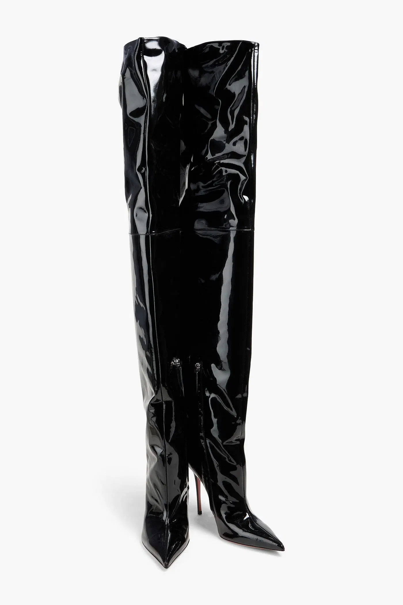 Amina Muaddi Debora Patent-Leather Thigh Boots Black Women's