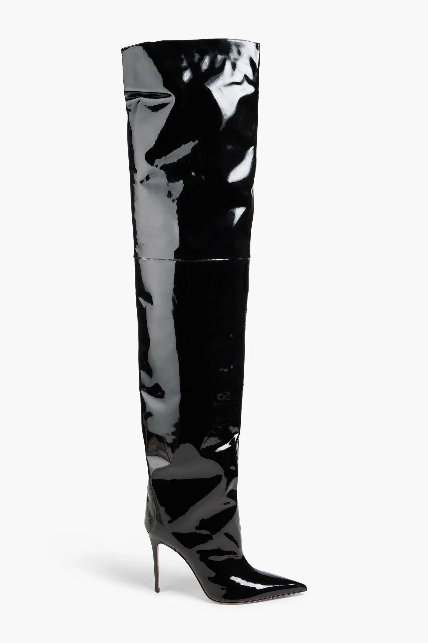 Amina Muaddi Debora Patent-Leather Thigh Boots Black Women's