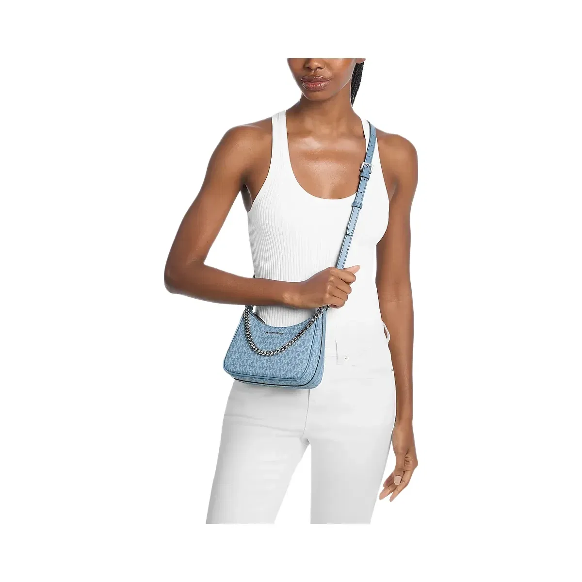 Michael Kors Jet Set Travel Small Signature Logo Convertible Pochette Denim
