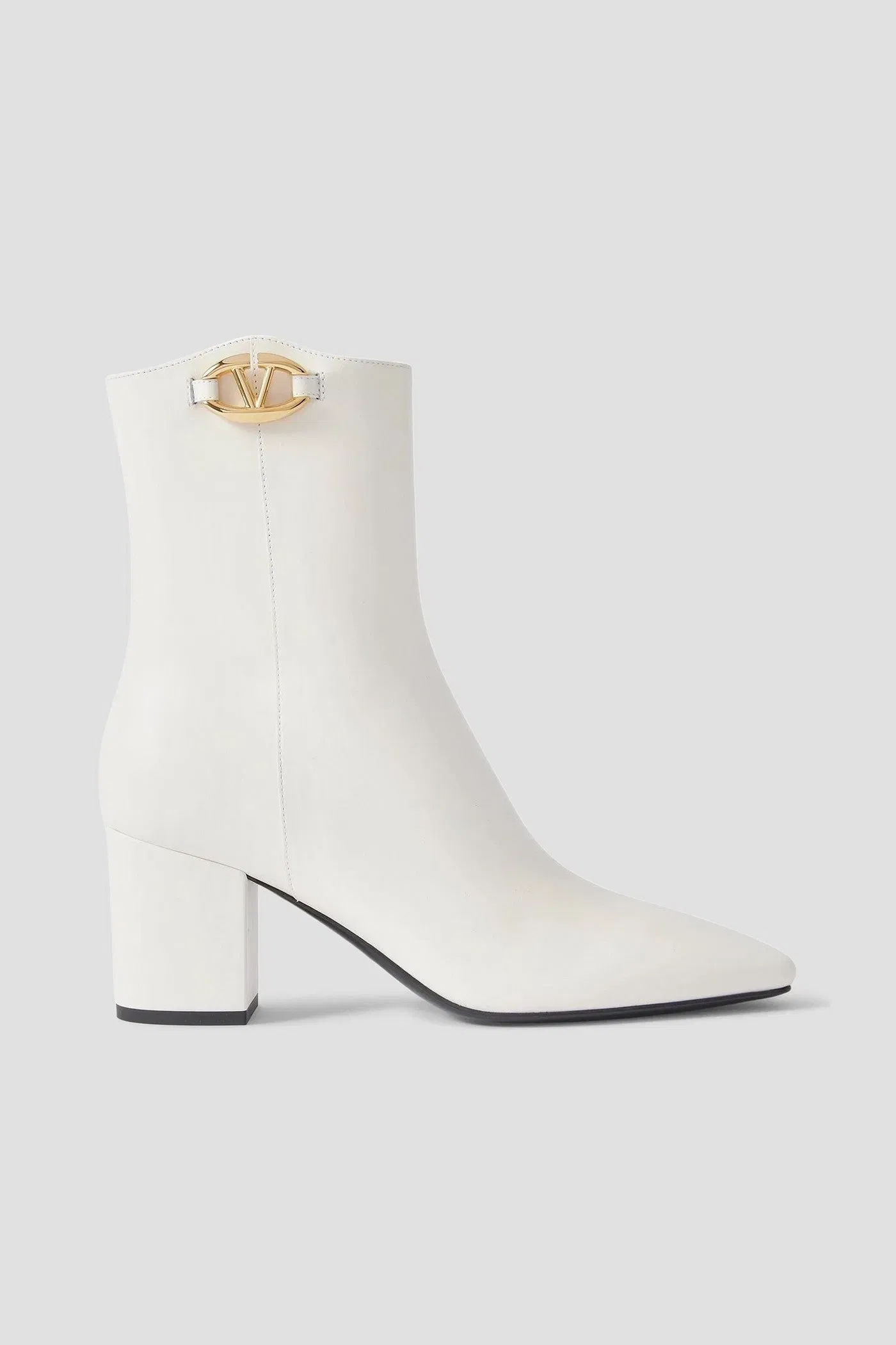Valentino Garavani Vlogo Bold 70 Leather Ankle Boots Ivory Women's