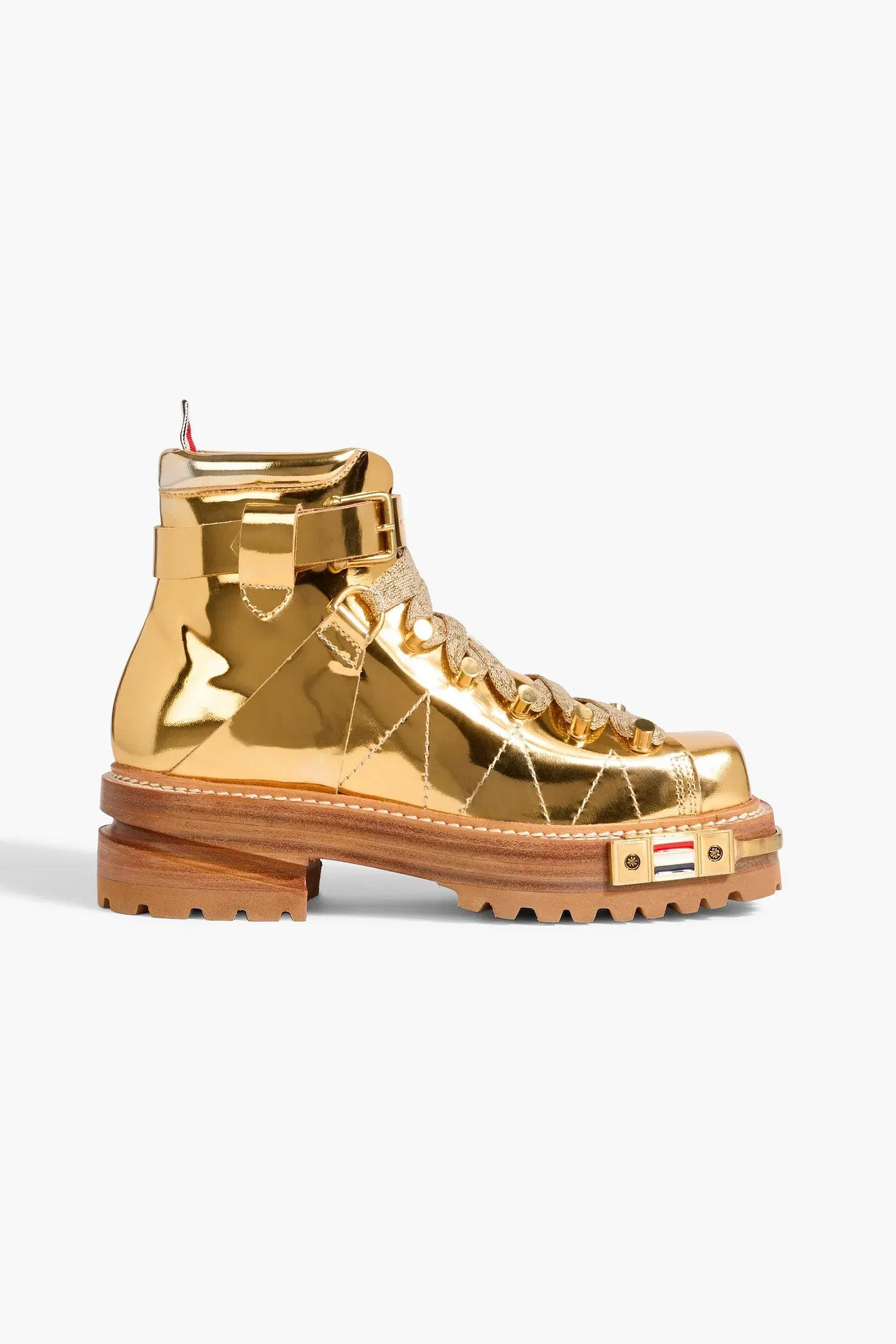 Thom Browne Mirrored-Leather Hiking Boots Gold Women's