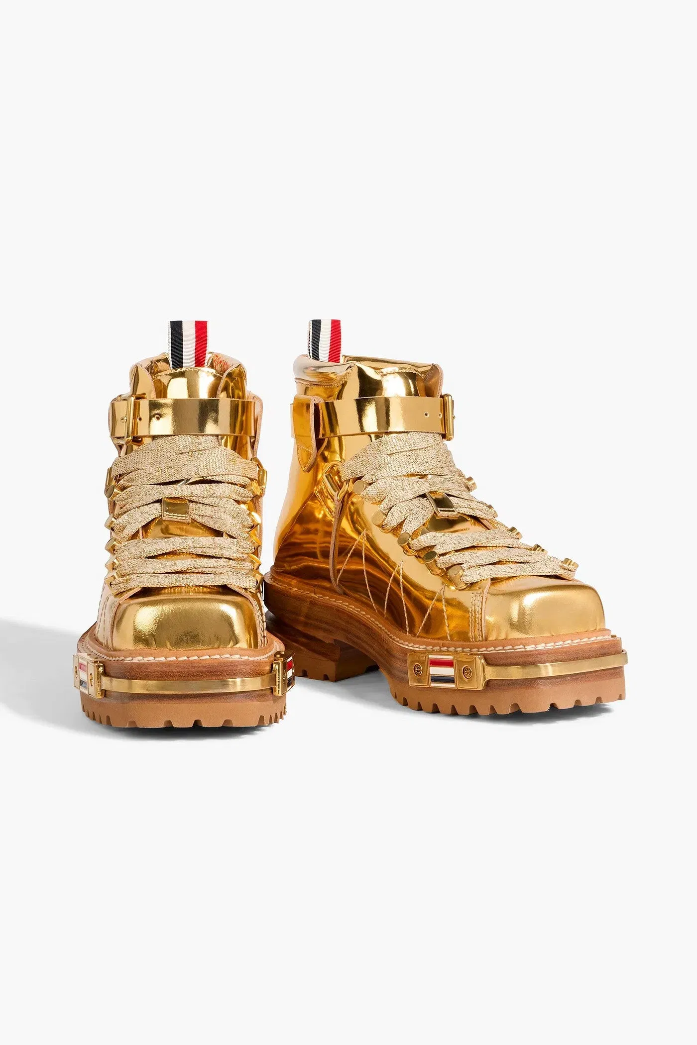 Thom Browne Mirrored-Leather Hiking Boots Gold Women's