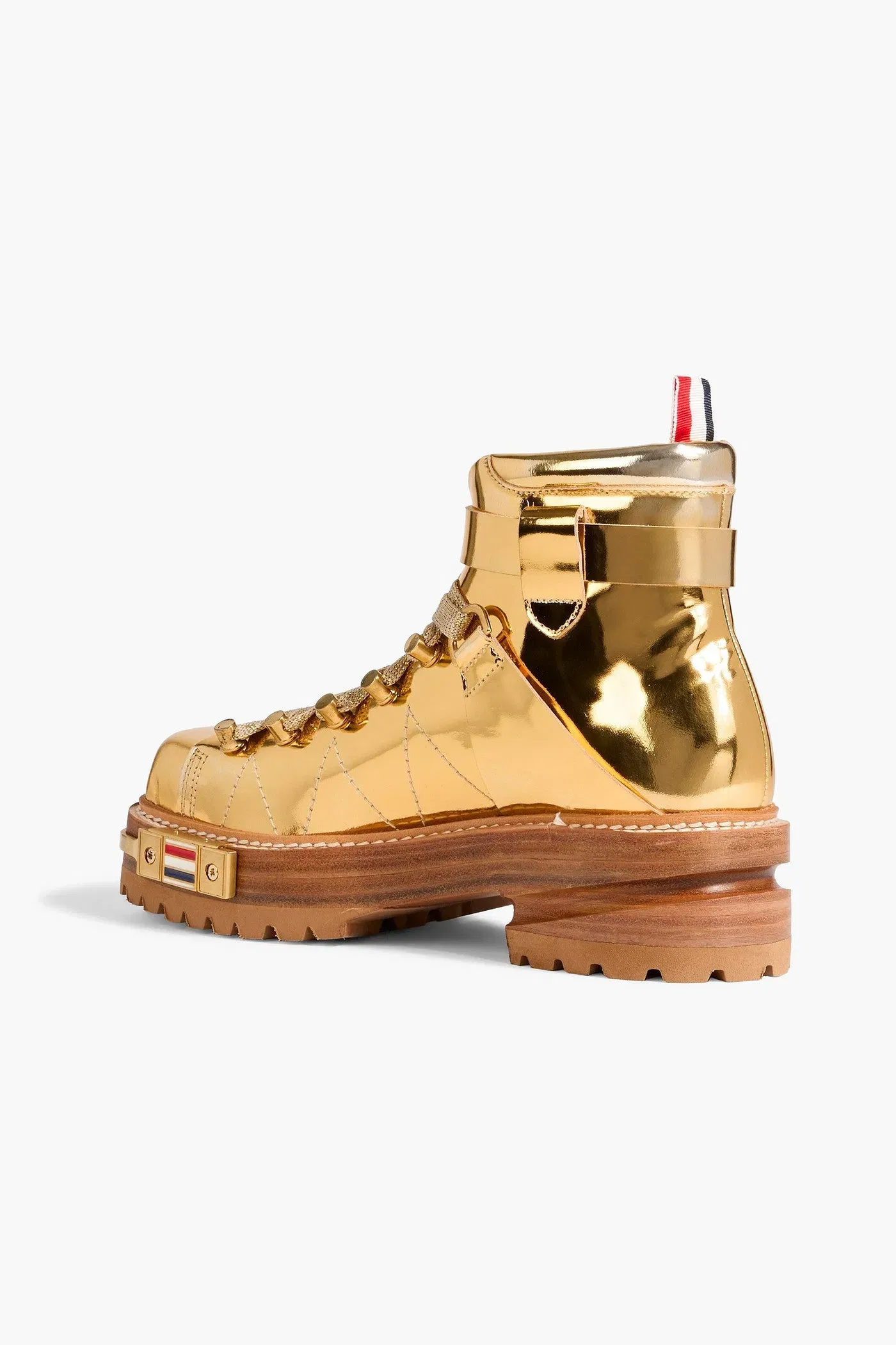Thom Browne Mirrored-Leather Hiking Boots Gold Women's