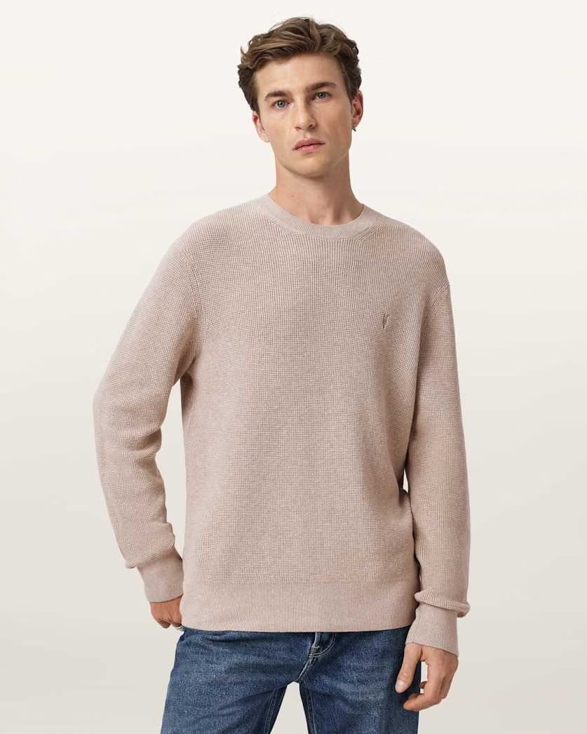 AllSaints Aspen Waffle Ramskull Sweater Moon Grey