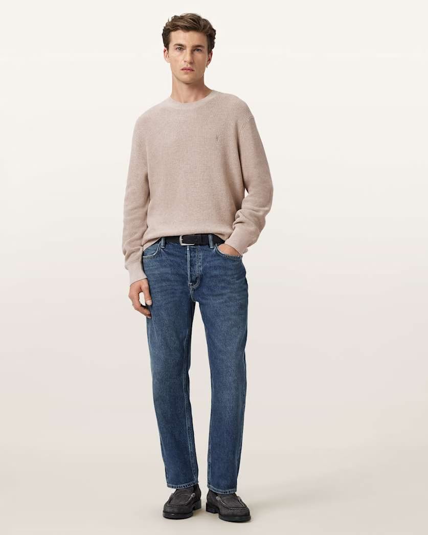 AllSaints Aspen Waffle Ramskull Sweater Moon Grey