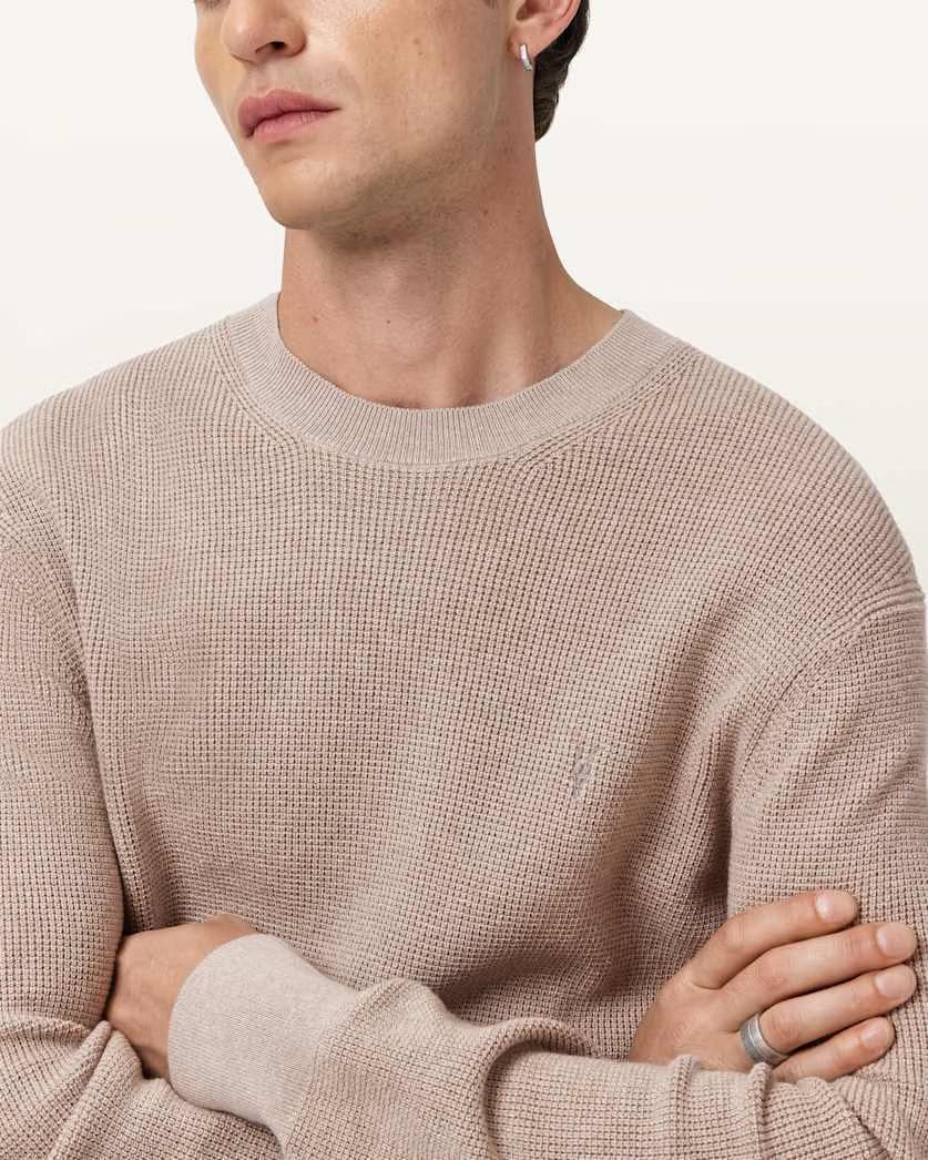 AllSaints Aspen Waffle Ramskull Sweater Moon Grey