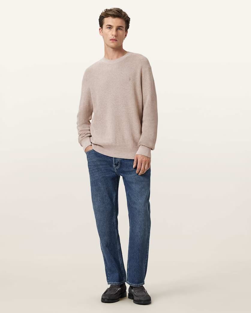 AllSaints Aspen Waffle Ramskull Sweater Moon Grey
