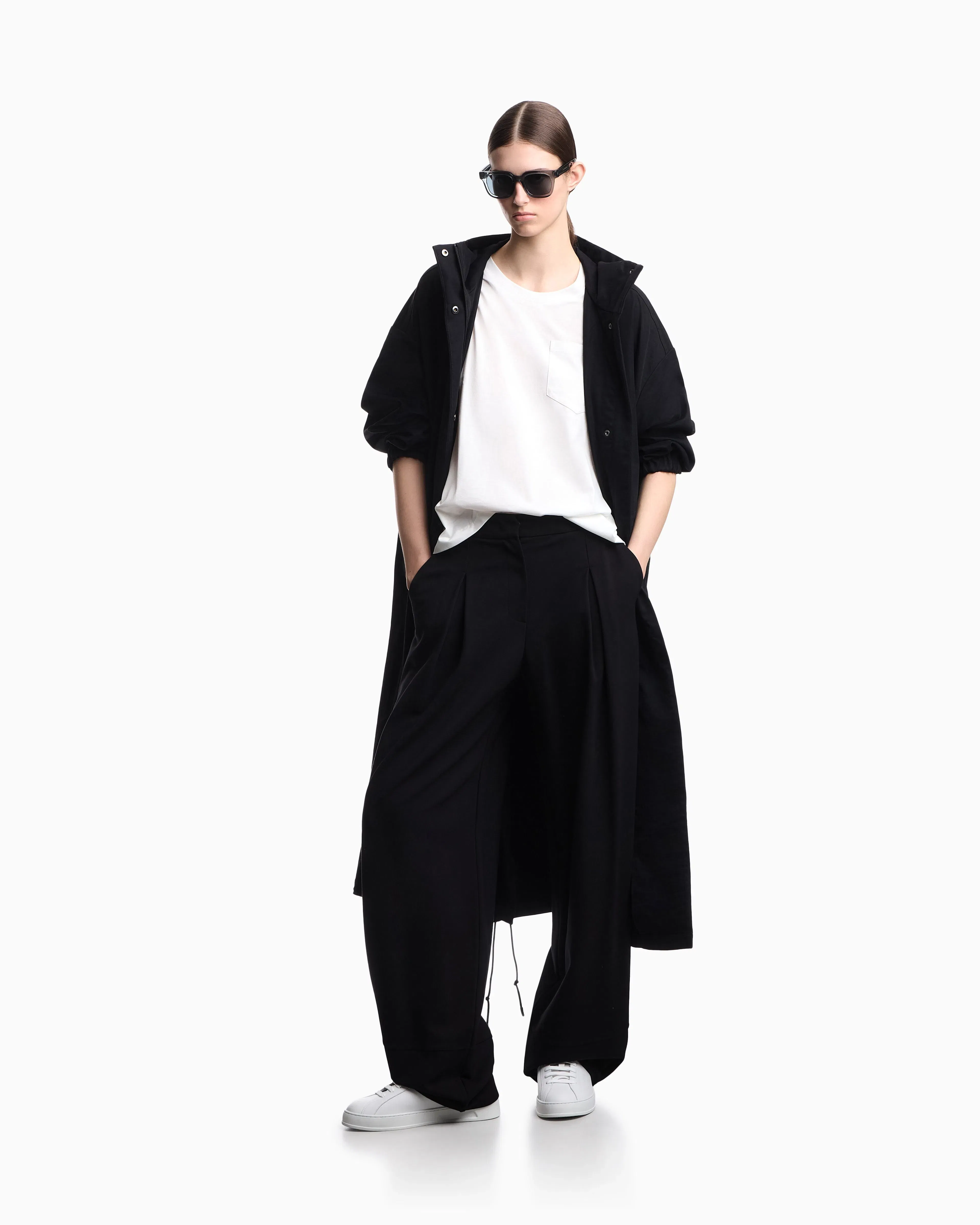 Emporio Armani Nylon twill hooded trench coat