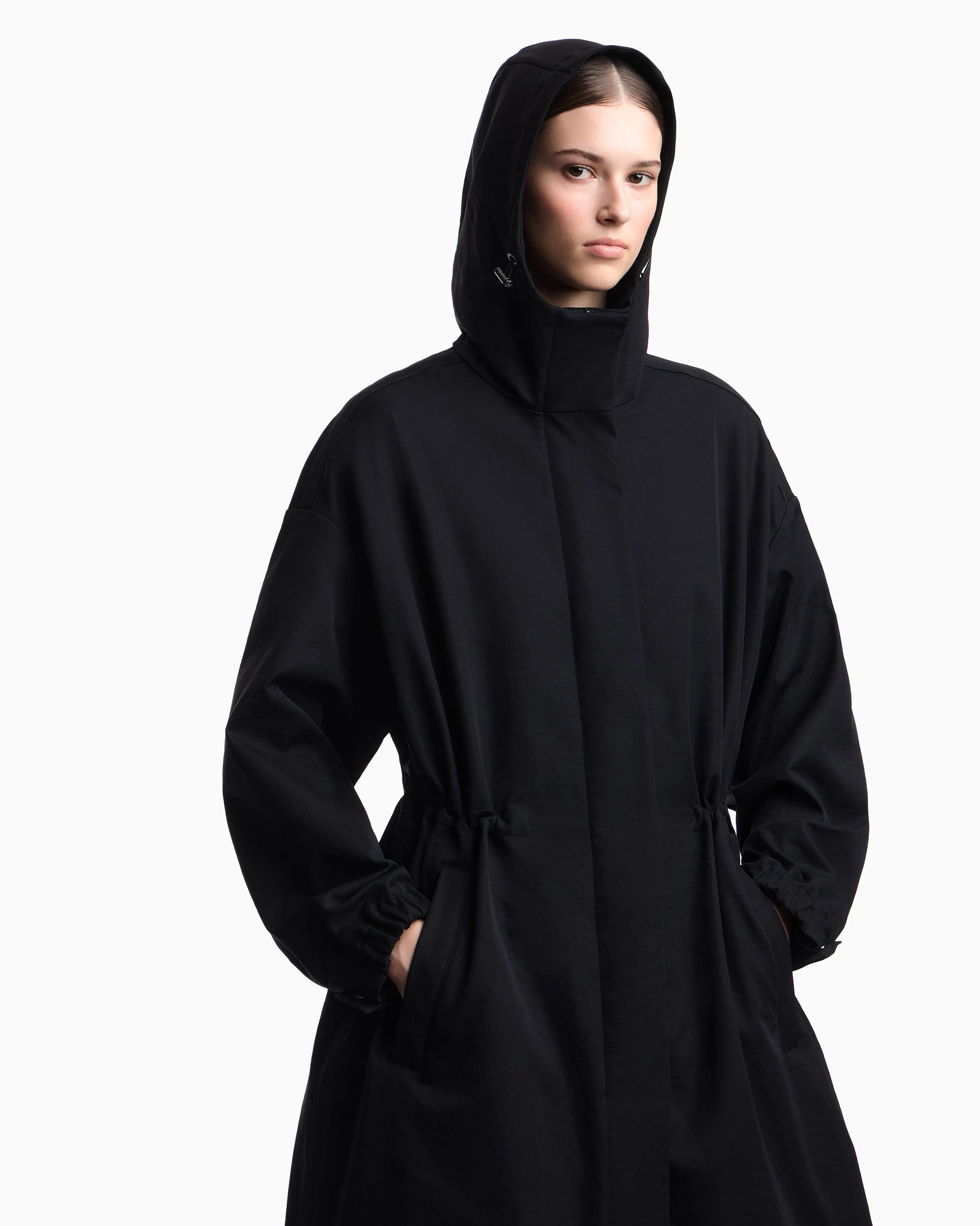 Emporio Armani Nylon twill hooded trench coat