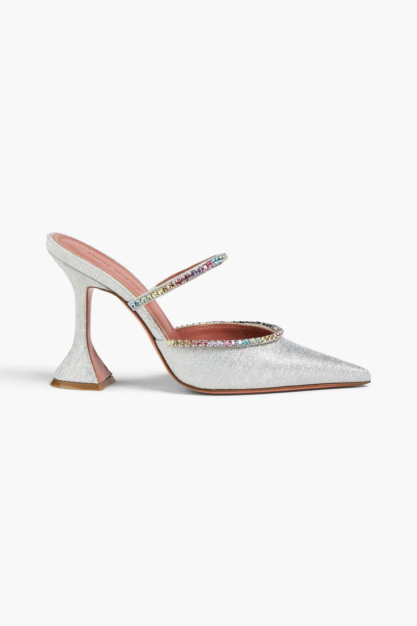 Amina Muaddi Gilda Crystal-Embellished Glittered Leather Mules Silver Women's