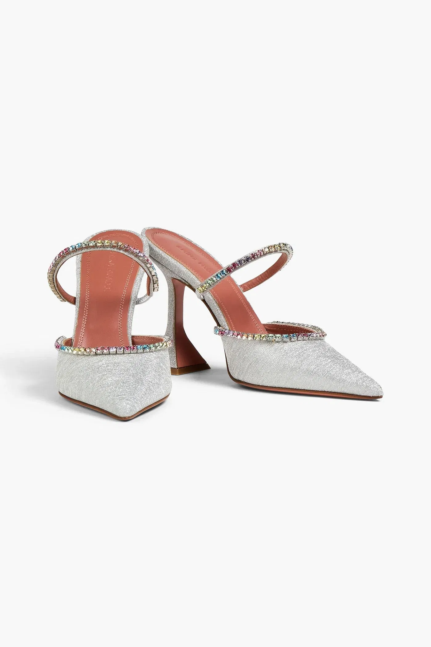 Amina Muaddi Gilda Crystal-Embellished Glittered Leather Mules Silver Women's
